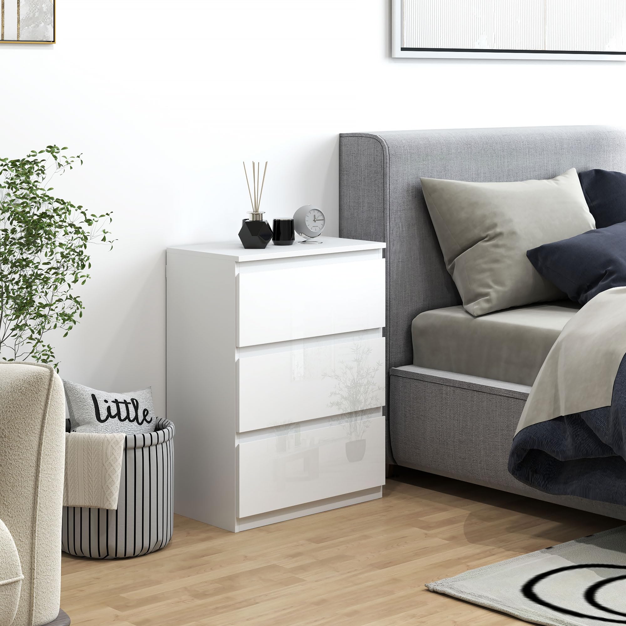 HOMCOM Commode 4 tiroirs 55x34x75cm Blanc Brillant
