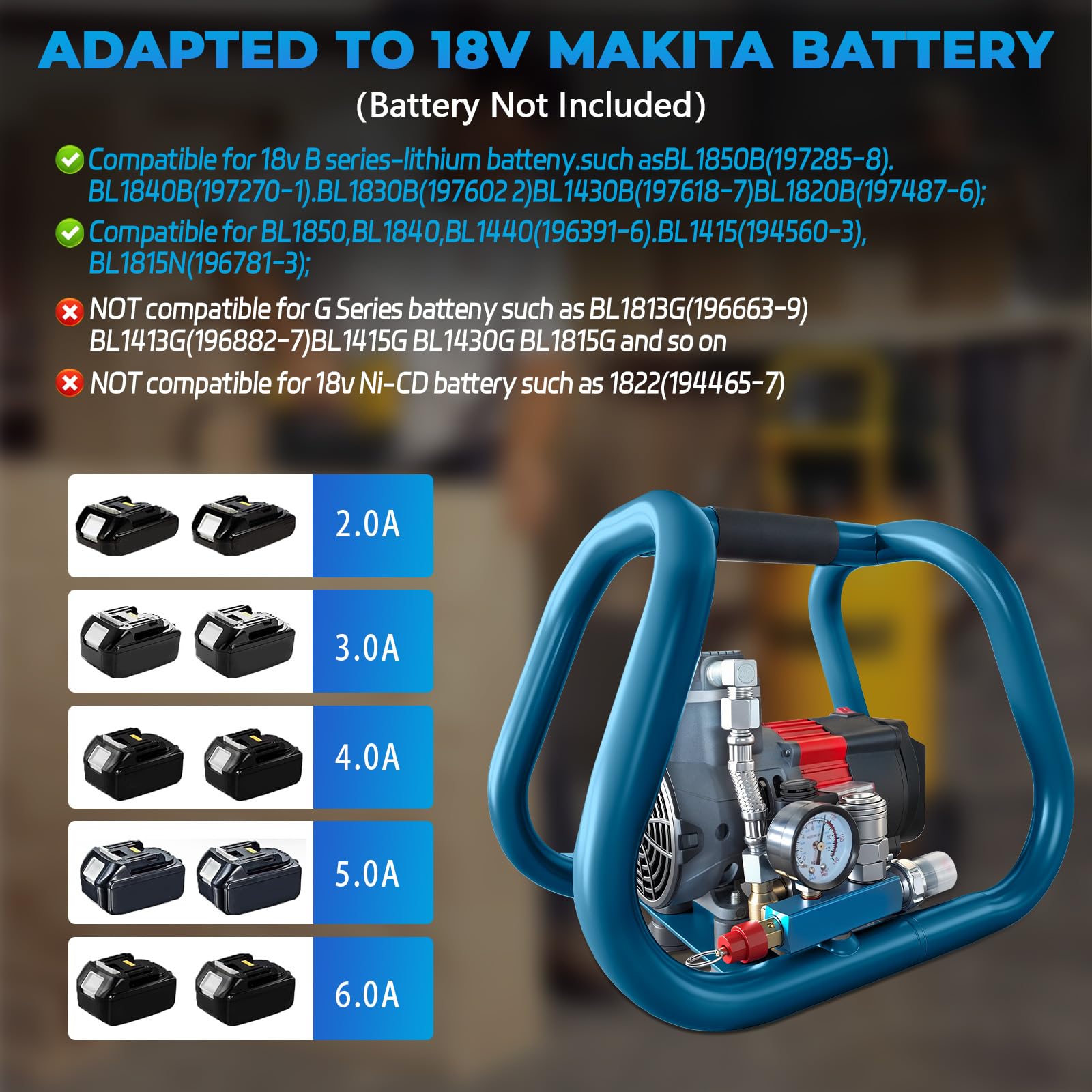 Akku Kompressor Druckluftkompressor für Makita 18V Akku, 8bar Arbeitsdruck