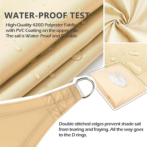 Miniatura 2 de Toldo tipo vela para exteriores, 20 x 20 pies, 19.7 x 19.7 ft, vela impermeable con bloqueo UV, tela resistente, protección solar, resistente al