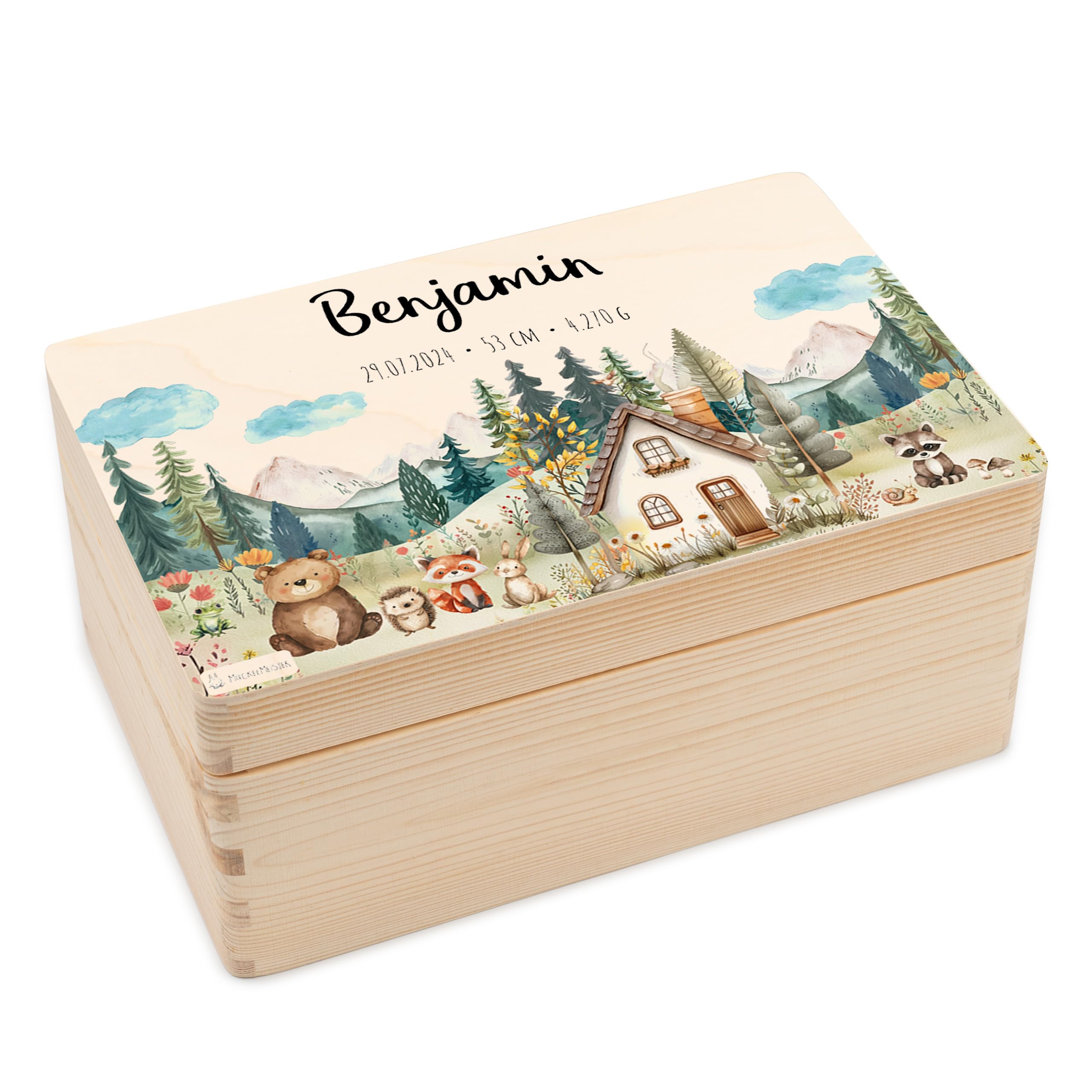 Geschenkfreude Erinnerungsbox Baby Personalisiert - 30x20x14cm - UV-Druck - tolle Baby Aufbewahrungsbox - Erinnerungskiste aus Holz - Baby Weihnachten - Nikolaus Geschenke - Geschenke zur Geburt