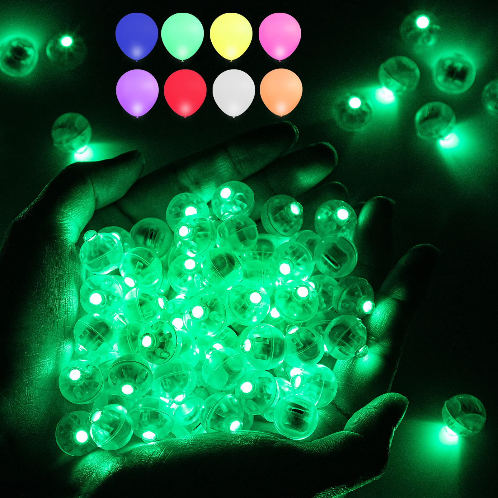 100 Pcs Green Balloon Light with Loop for Hanging, Mini Ball Lamp Round Tiny Led Light for Paper Lanterns Balloons Vases Birthday Party Event Wedding Halloween Christmas Decoration