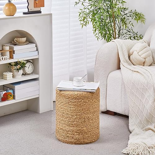 Miniatura 9 de Wimarsbon Decor - Puf redondo otomano de cuerda de papel de una sola hebra, reposapiés, taburete de pie, para dormitorio, sala de estar, asiento de