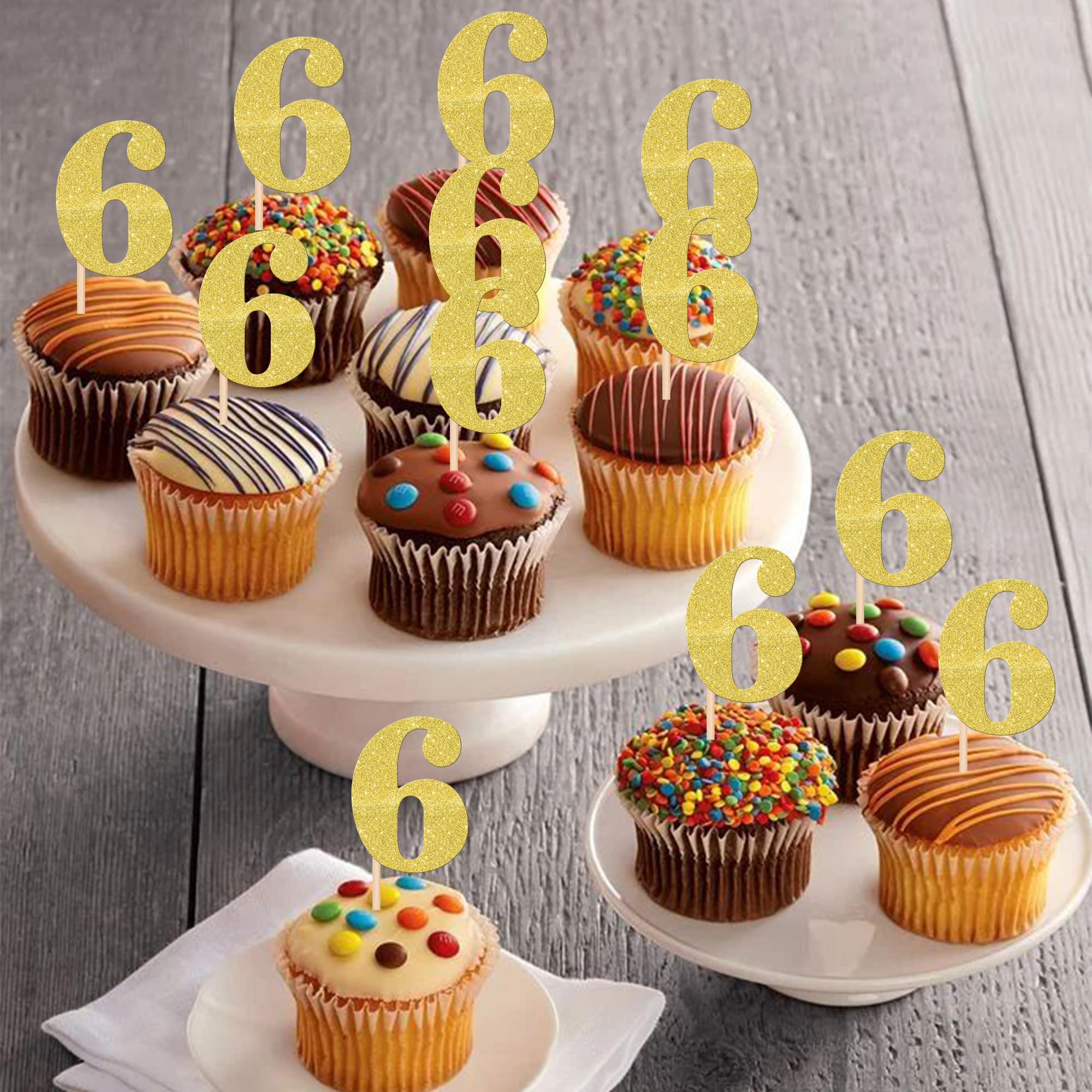 Amazon.co.jp: 30個 数字6カップケーキトッパー グリッター 6歳の誕生