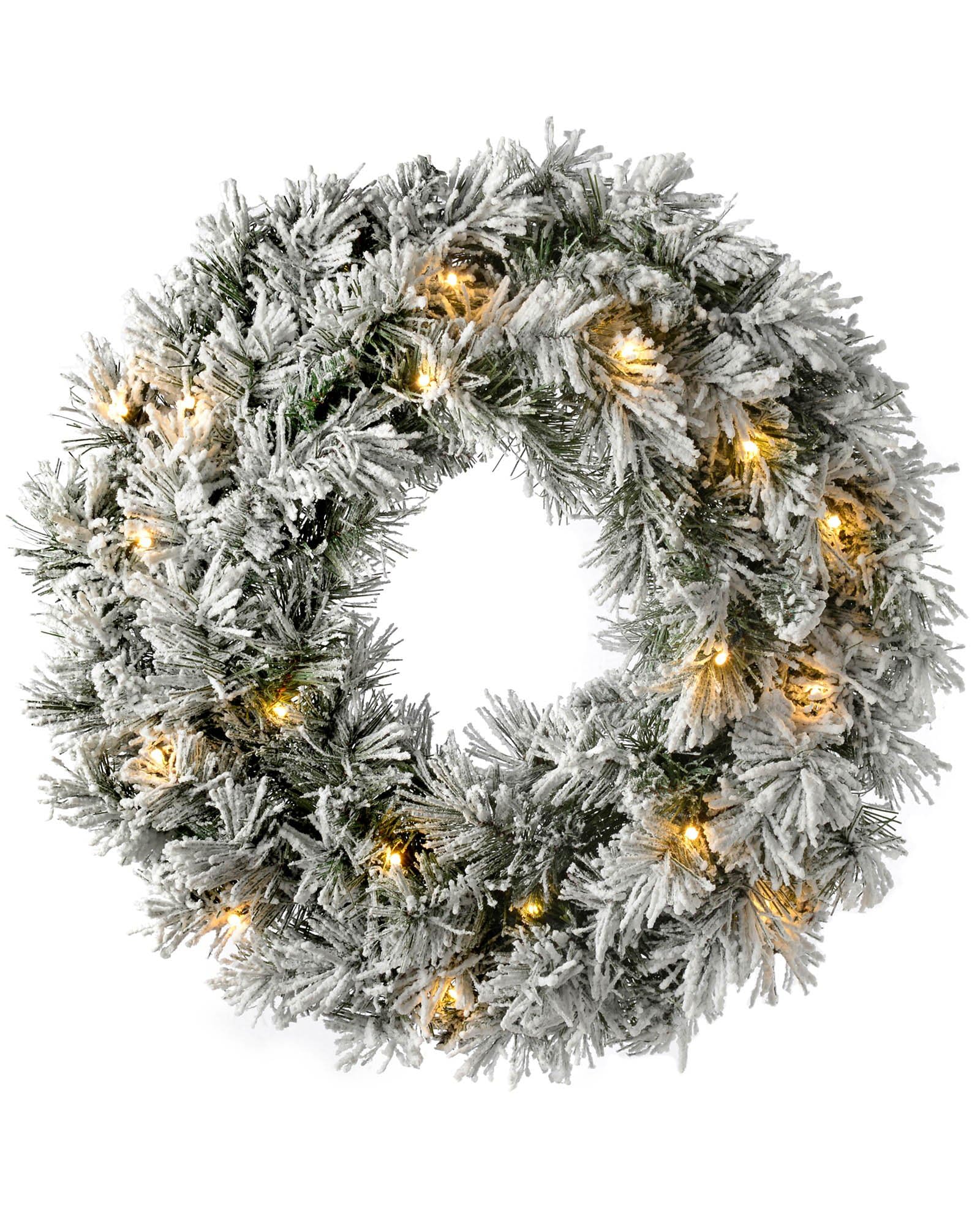 Werchristmas White Pre-Lit Led Snow Flocked Spruce Wreath Christmas Decoration, Plastic, 60 Cm