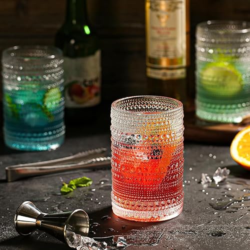 Miniatura 3 de Hobnail - Juego de 6 vasos de agua de 13 onzas (13 onzas), vasos de jugo vintage en relieve, vasos de jugo de barra alta