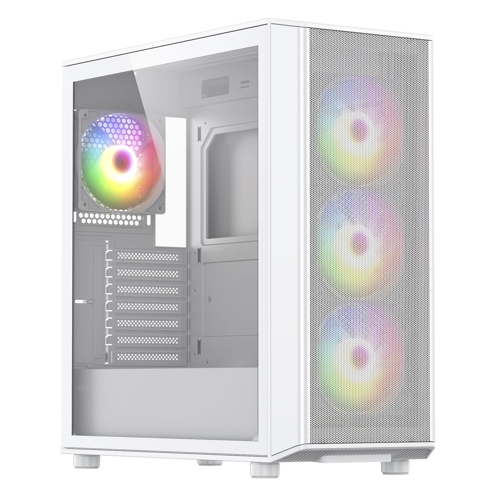 Raidmax Meshian X606 Mesh Front Intake High Airflow Design, Pre-Installed 3X 140mm ARGB and 1x 120mm ARGB Fans, Tempered Glass, Support RTX 50 and RX GPU and 360mm Water Cooler (White)