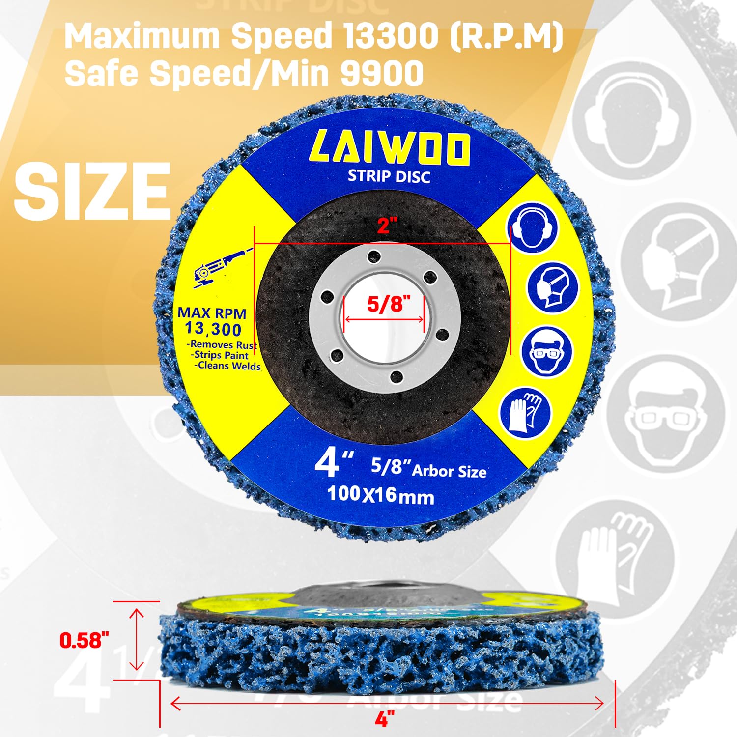 LAIWOO Paquete de 10 discos de tira para eliminar el óxido, rueda de pelado para amoladora angular, rueda de tira de pintura, discos abrasivos rápidos, óxido, removedor de pintura (4 x 5/8 pulgadas)