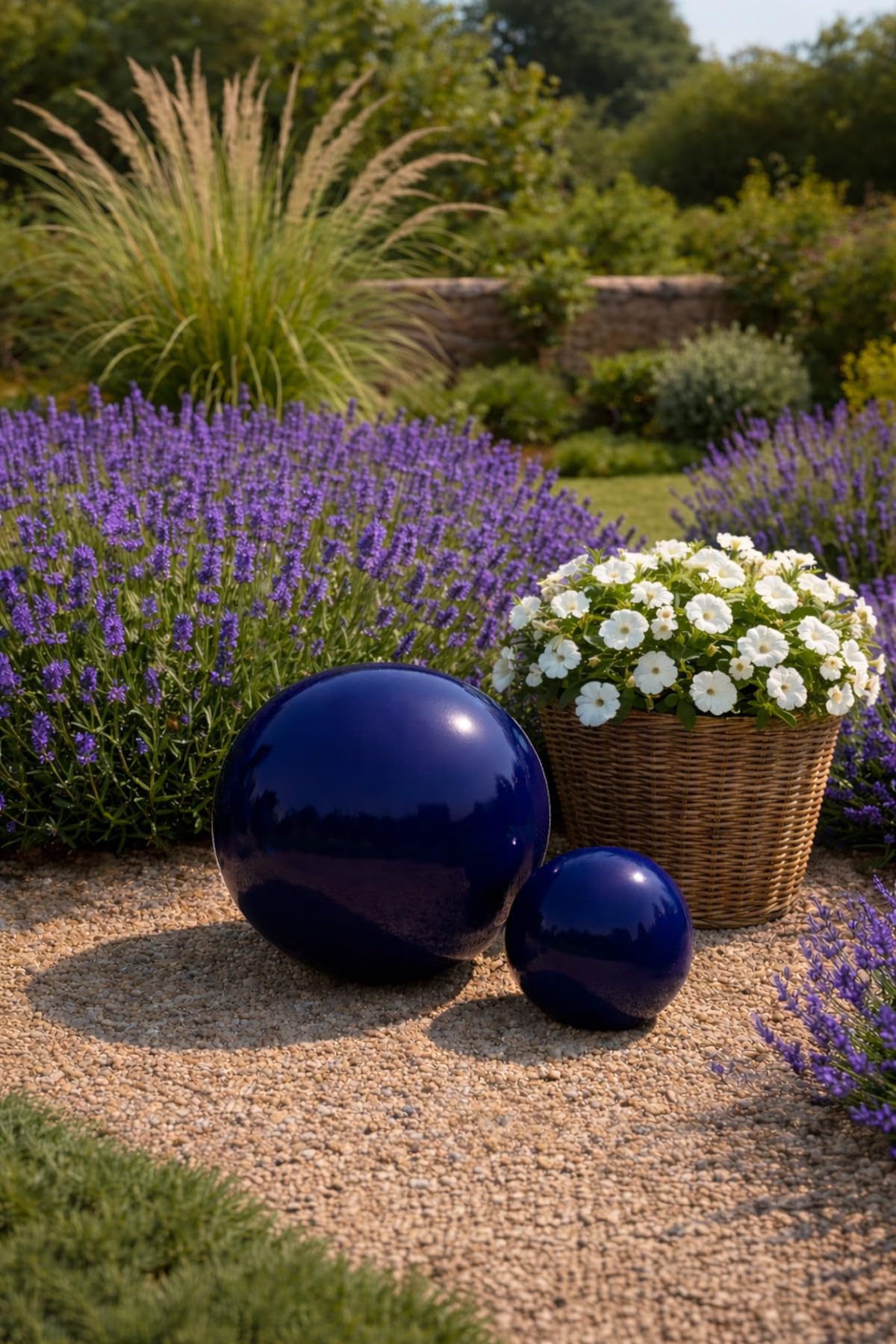 Boule de jardin en céramique, convient en extérieur, Couleur : Bleu, Diamètre 30 cm, Résiste au gel