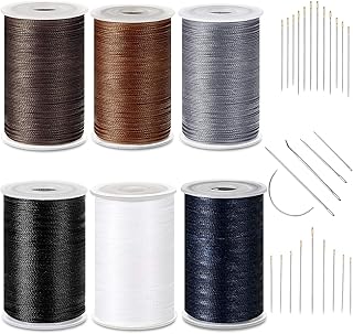 6 Couleurs Fil d'Ameublement Solide Fils Cirés à Coudre à Haute Résistance avec Set d'Aiguilles à Coudre à la Main pour Couture à la Machine (Blanc, Noir, Gris Clair, Bleu Foncé, Kaki, Café)