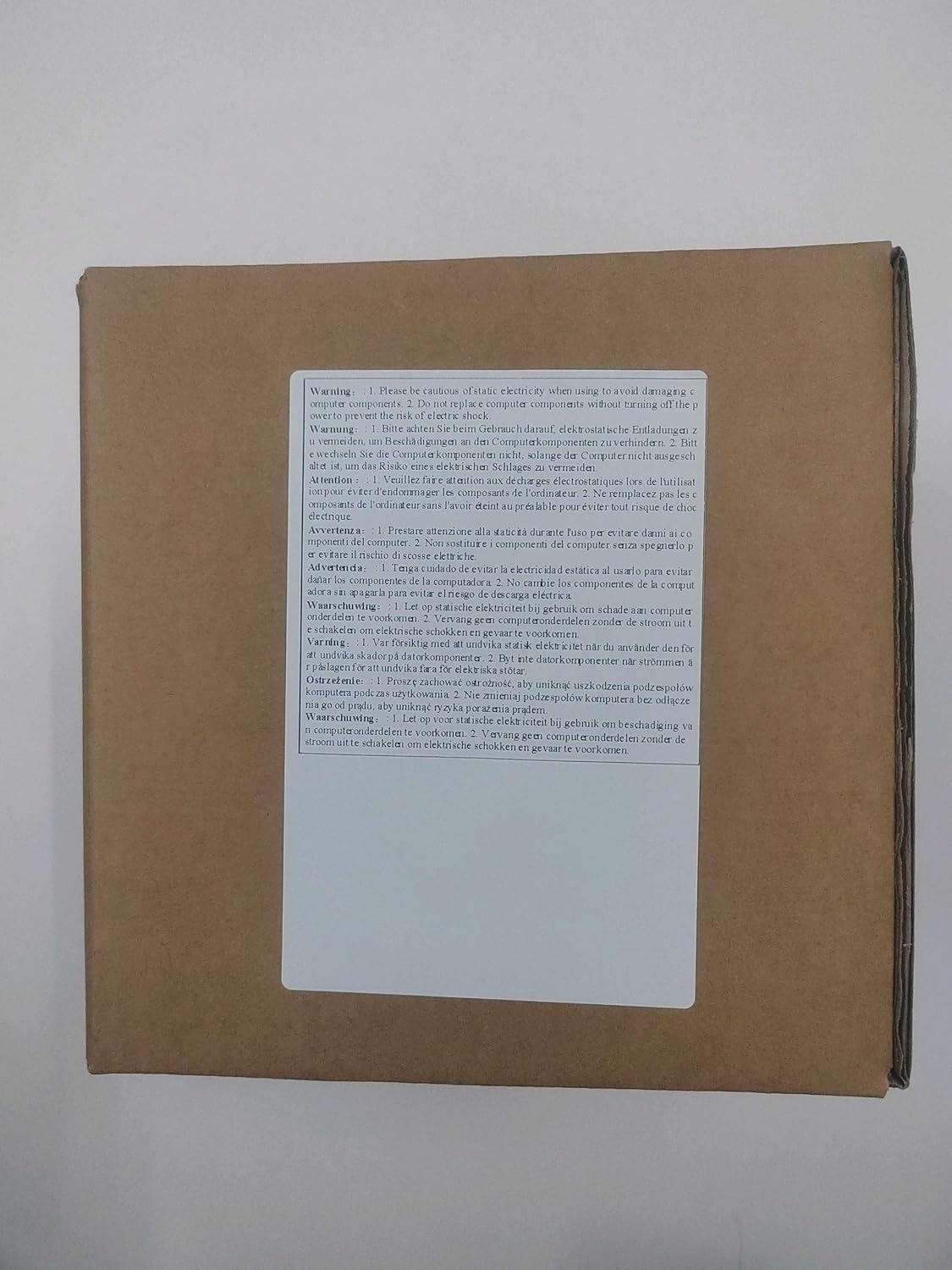 Warning label regarding static electricity and handling computer components