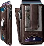 Miyozi Airtag Portefeuille pour les hommes, avec argent Clip Cadeau en boîte,Slim Avant portefeuille de poche RFID Blocage de boîtier métallique Smart Pop-up Carte de crédit en cuir magnétique Flip