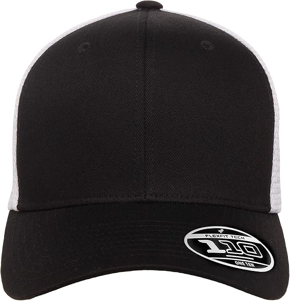 Flexfit Men's 110 Mesh Trucker Hat, Black/White, One Size