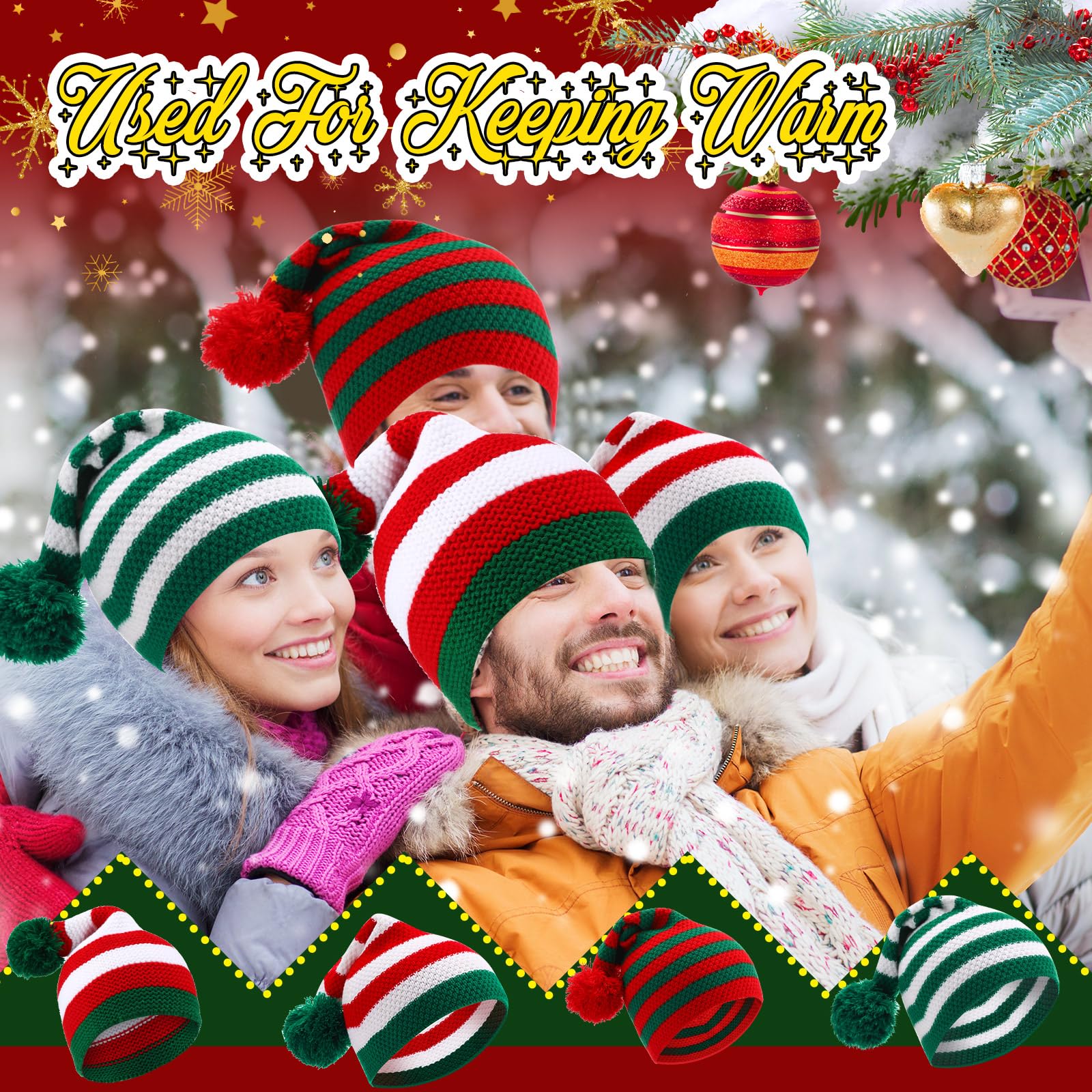 8 Stück Weihnachtsmannmützen Erwachsene Weihnachten Winter Gestrickt Häkeln Beanie Winter Weihnachtsmützen mit Pom Pom Elf Hut Urlaub Strickmütze, Mehrfarbig, Einheitsgröße
