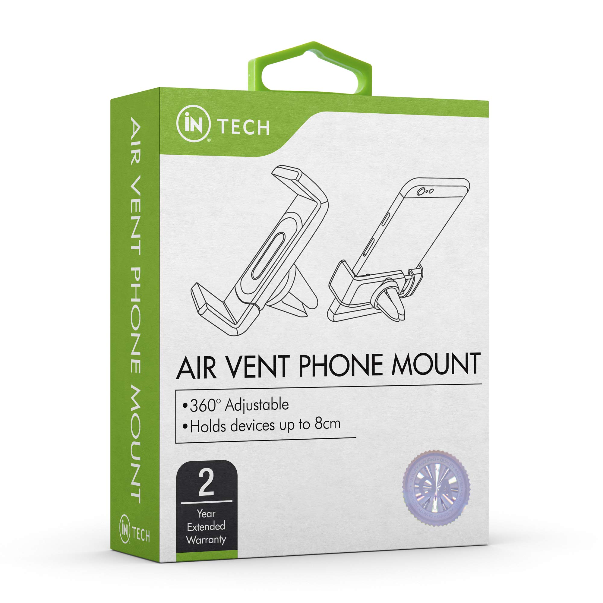 iN TECH Universal Air-Vent Phone Mount, Car Cradle, Compatible with Android and Apple Smartphones iPhone 11 Pro, Samsung Galaxy S10, Mini Tablets, and More