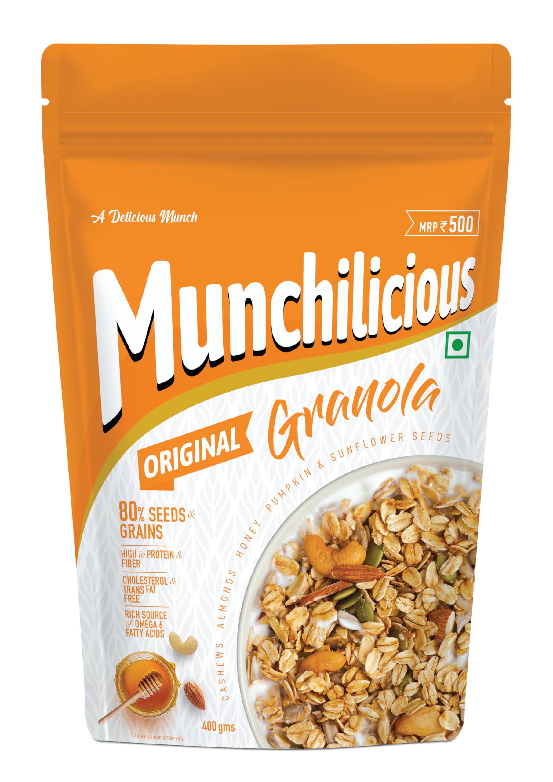Munchilicious Granola Breakfast Cereal Original - 350gm | 80% Seeds & Grains | High in Protein & Fiber | Cholesterol & Trans Fat Free | Rich Source of Omega 6 Fatty Acids | Ready To Eat (B0DBLX8GG1) Amazon Price History, Amazon Price Tracker