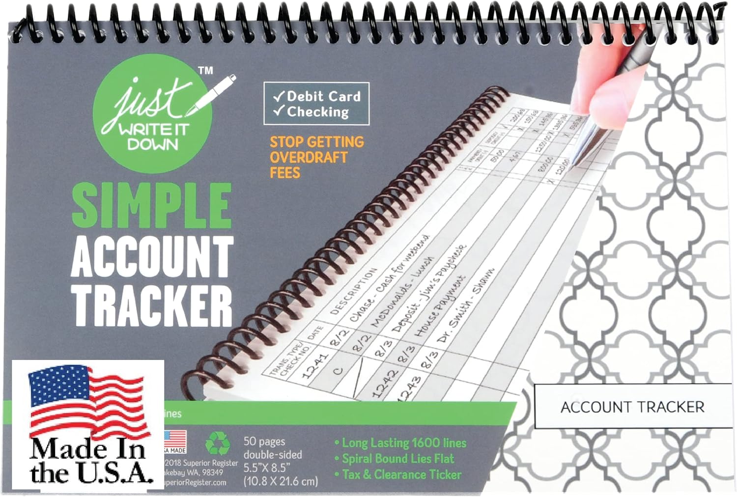 The Superior RegisterCheck and Debit Card Register, Simple Account Tracker & Financial Ledger - Wide Edition (1 Pack – White)