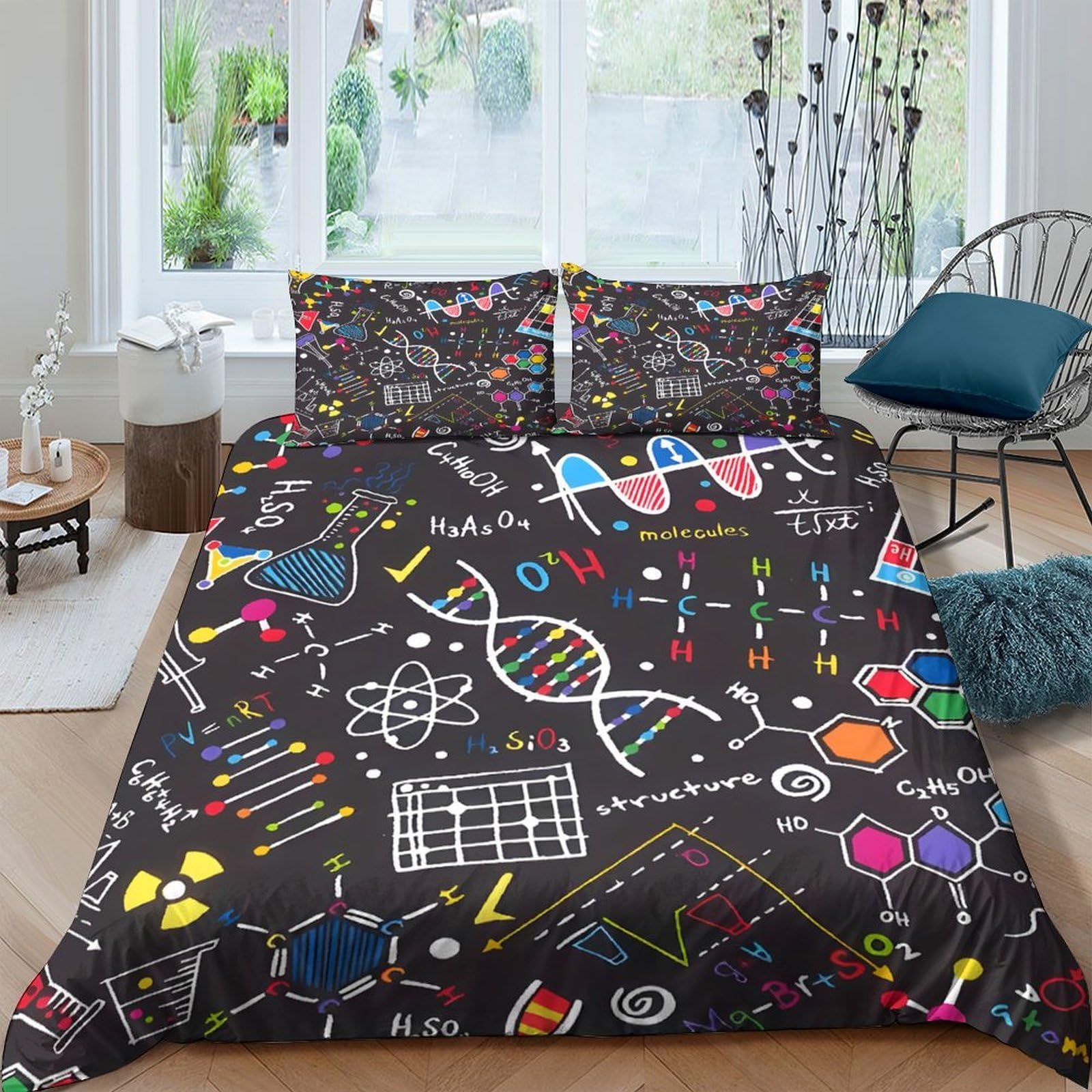 Ctjqhvkz Style-2 3D Printed Science Formula Fitted Sheet Microfiber Colorful Chemistry Lab Mattress Cover Anti-Slip Machine Washable Decor Single（135X200cm）