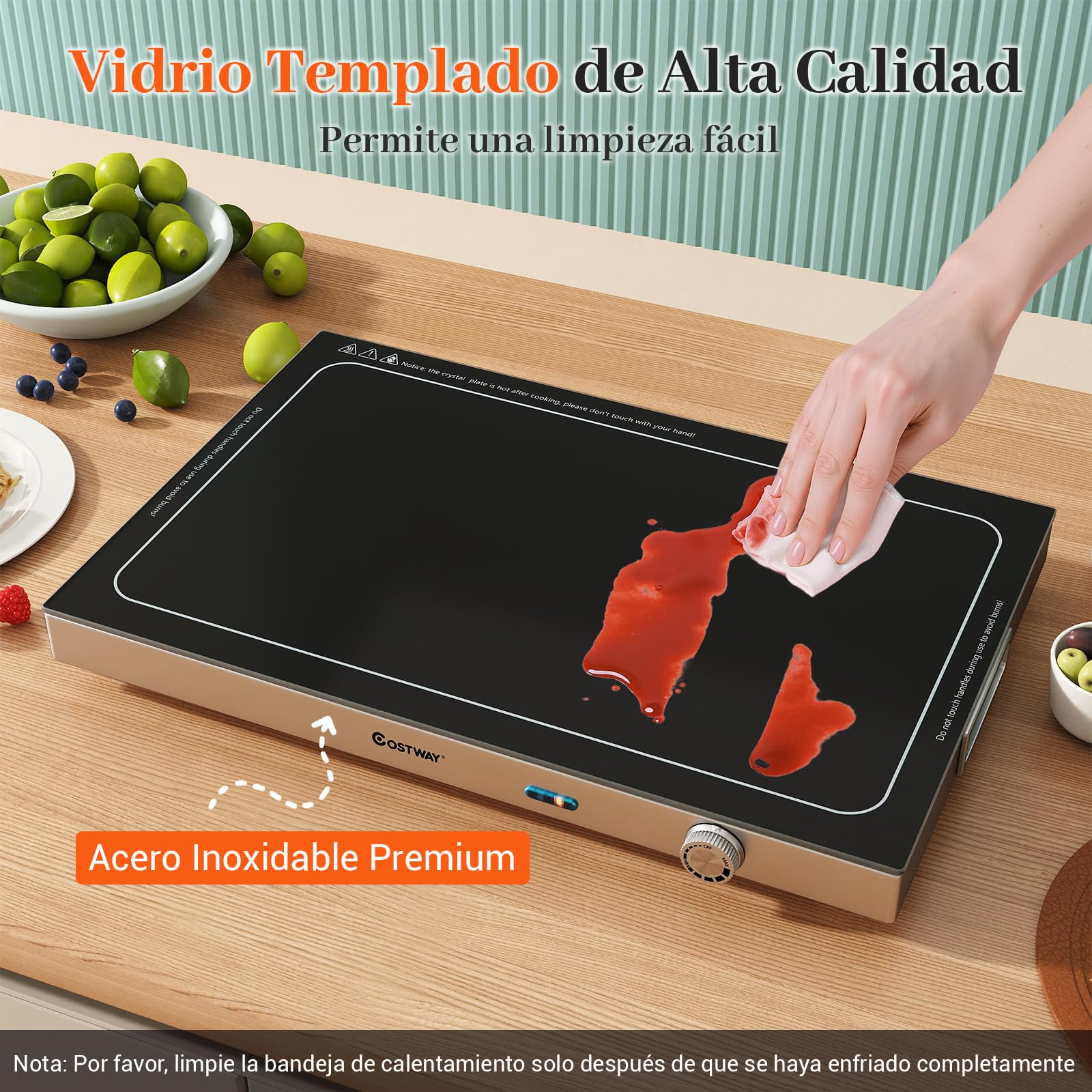 COSTWAY Bandeja Calentadora Eléctrica con Temperatura Ajustable, Calientaplatos de Vidrio Templado con Termostato para Buffets, Fiestas y Eventos
