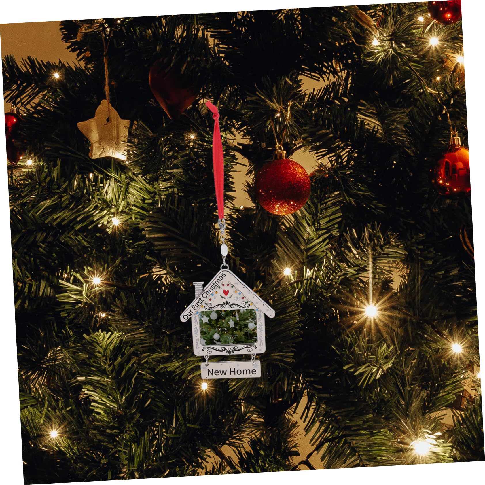 Cabilock 4 Piezas marco de fotos de navidad adornos navideños personalizados colgantes navideños bola de arbol de navidad adorable colgante con marco de fotos adorno de imagen decoración