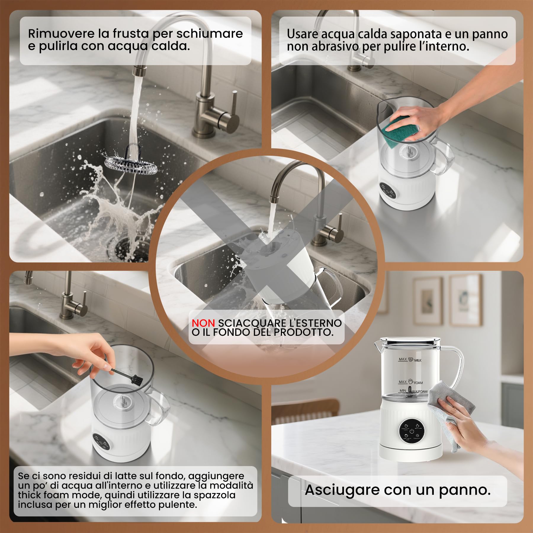 Montalatte Elettrico 4 in 1, Cappuccinatore Elettrico per Calda e Fredda, Scaldalatte in Vetro, Macchina Automatica per Caffè Latte, Cioccolata (Bianco)