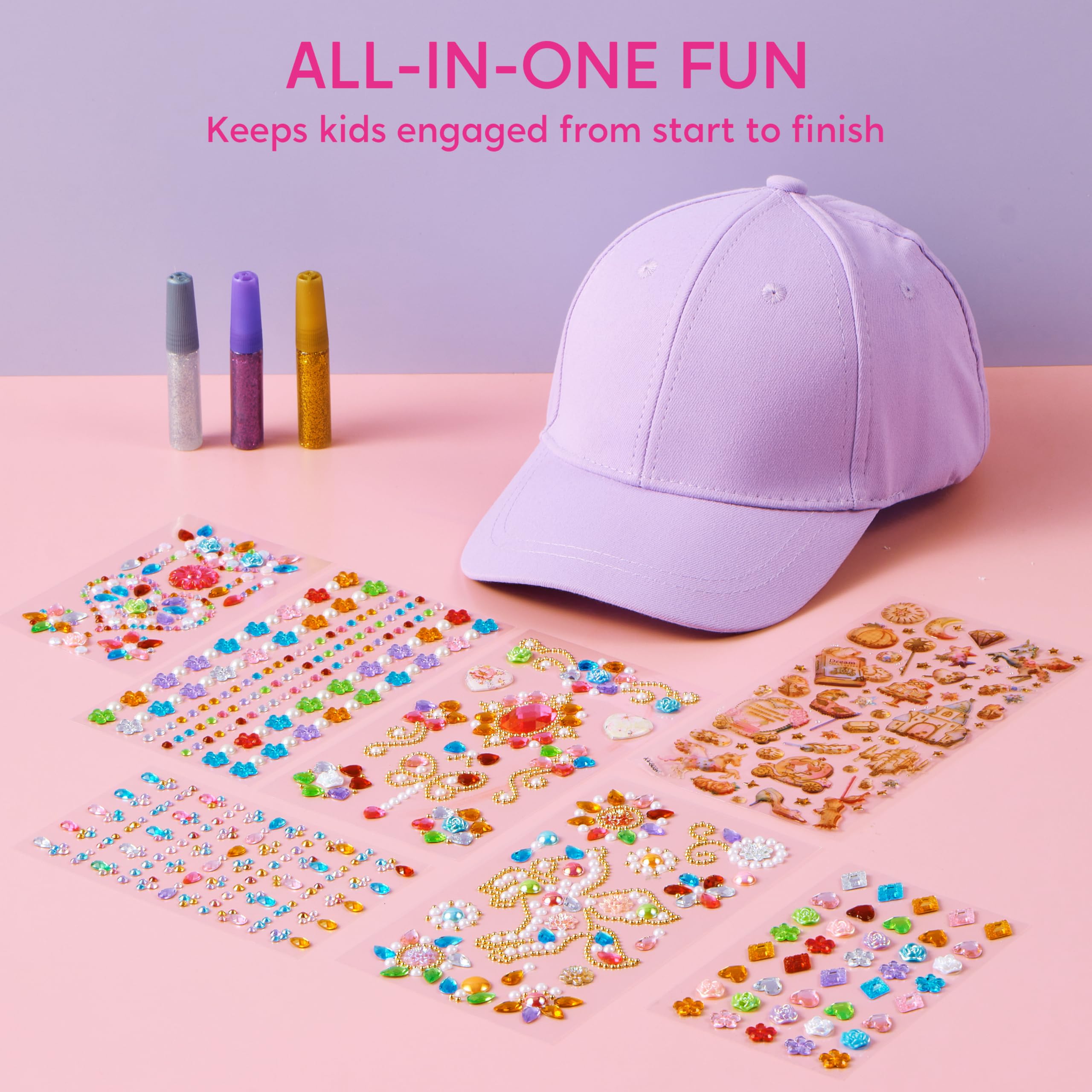 Klever Kits DIY Casquette de Baseball à Personnaliser, Idée Cadeau Fille avec 7 Autocollants, Activites Manuelles pour Filles, Cadeau Créatif Fille 4-12 Ans pour Anniversaire et Noël