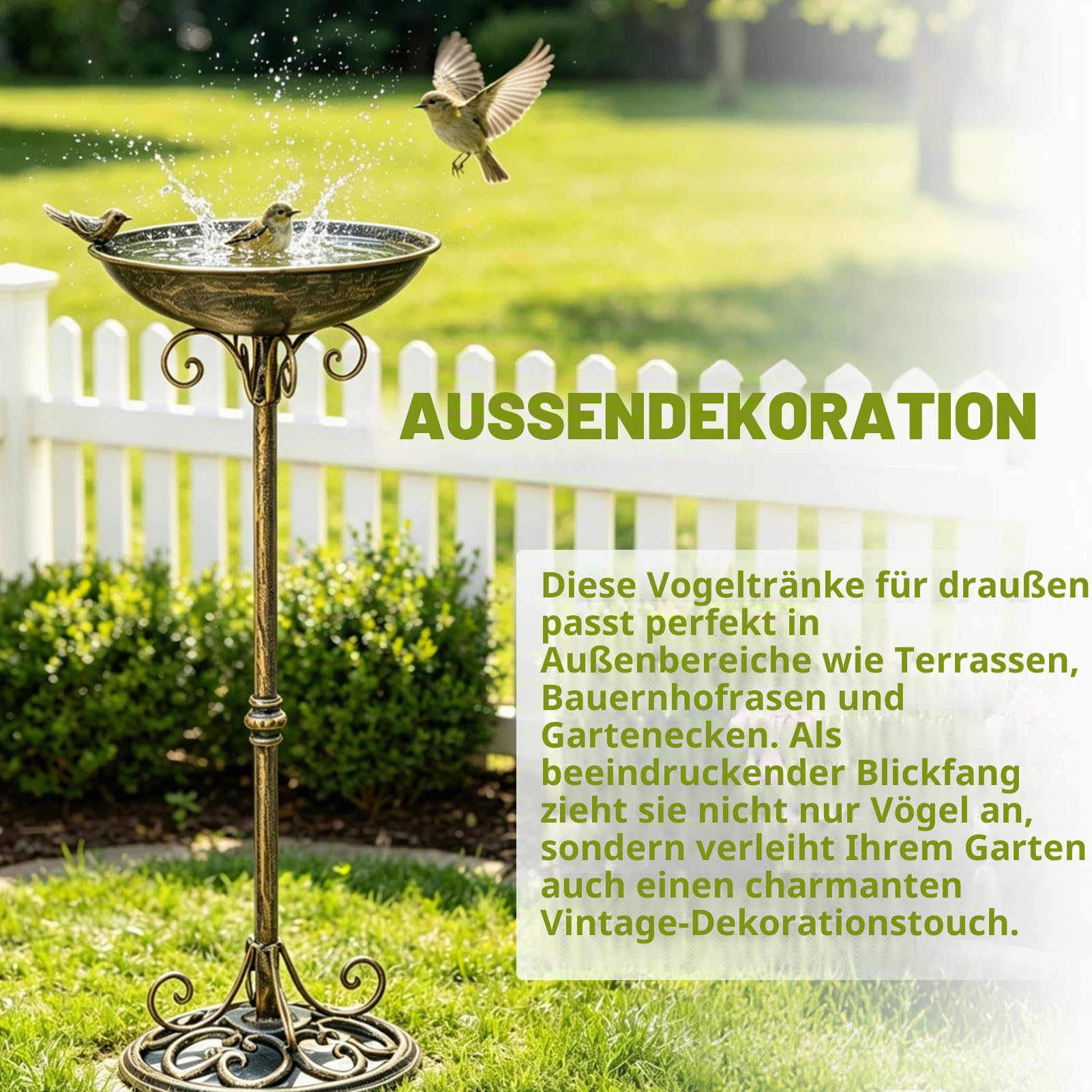 HOUYANG Vogeltränke aus Gusseisen, für den Außenbereich, Vintage-Metall-Vogeltränke, Vogelfutterstation oder Trinkteller, Hausgarten, Rasen, Hof, Dekorationen, ca. 29 x 70,1 cm (B x H)