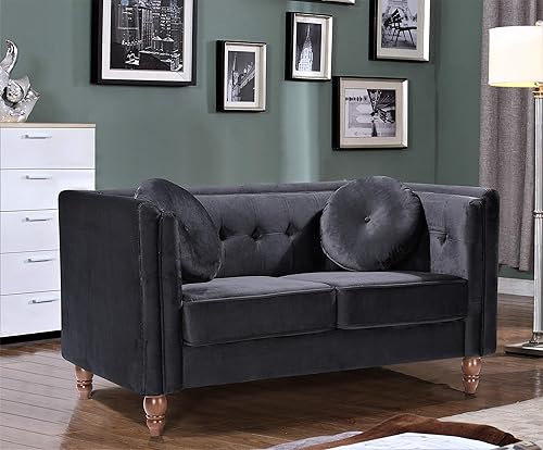 Miniatura 7 de Lexie - Sofá de terciopelo moderno de mediados de siglo, sofá biplaza copetudo, decoración cómoda para sala de estar, dormitorio, apartamento y