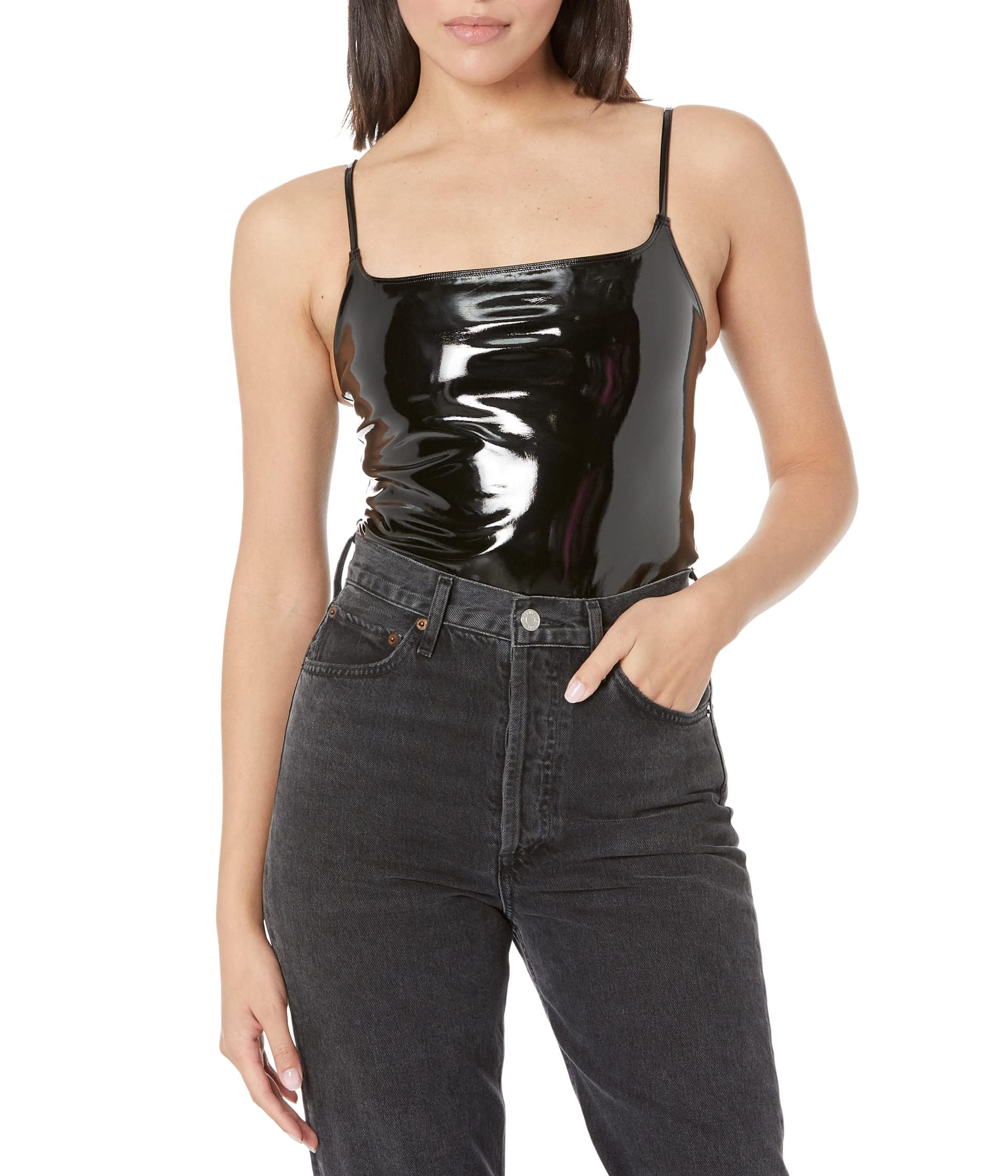 commandoFaux Patent Leather Spaghetti Strap Bodysuit BDS310 Black SM (4-6)