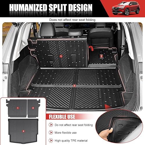 Miniatura 4 de Tapete de carga para Nissan Rogue 2021-2024, tapete de carga TPE para maletero, protector de respaldo de asientos para todo tipo de clima,