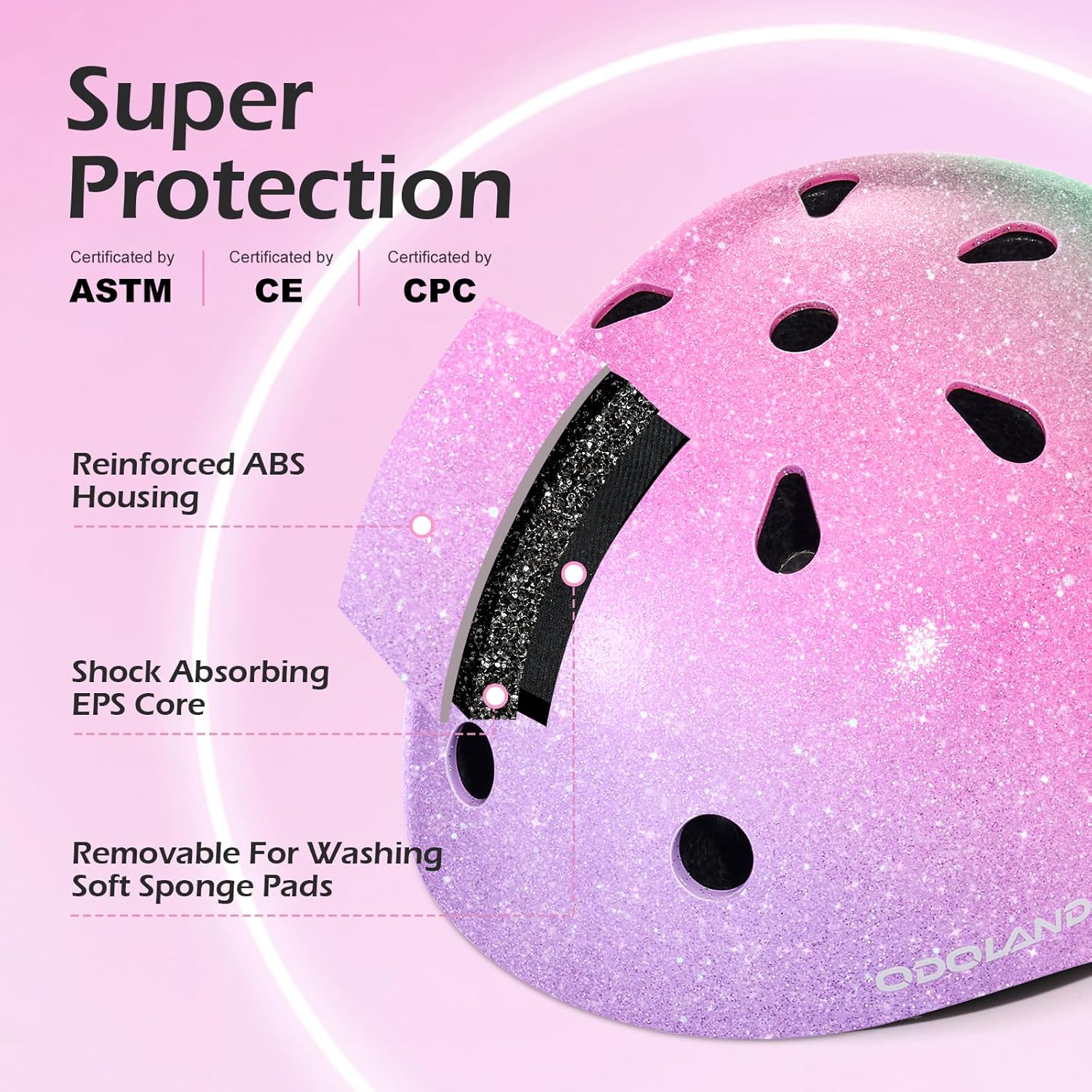 Odoland Kids Bike Helmet for Boys & Girls Age 2-8, Kid Bicycle Helmet Adjustable Fits 48-54cm, Safety Multi-Sport Helmet Design for Children Cycling, Skating, Scooter, Outdoor Sports