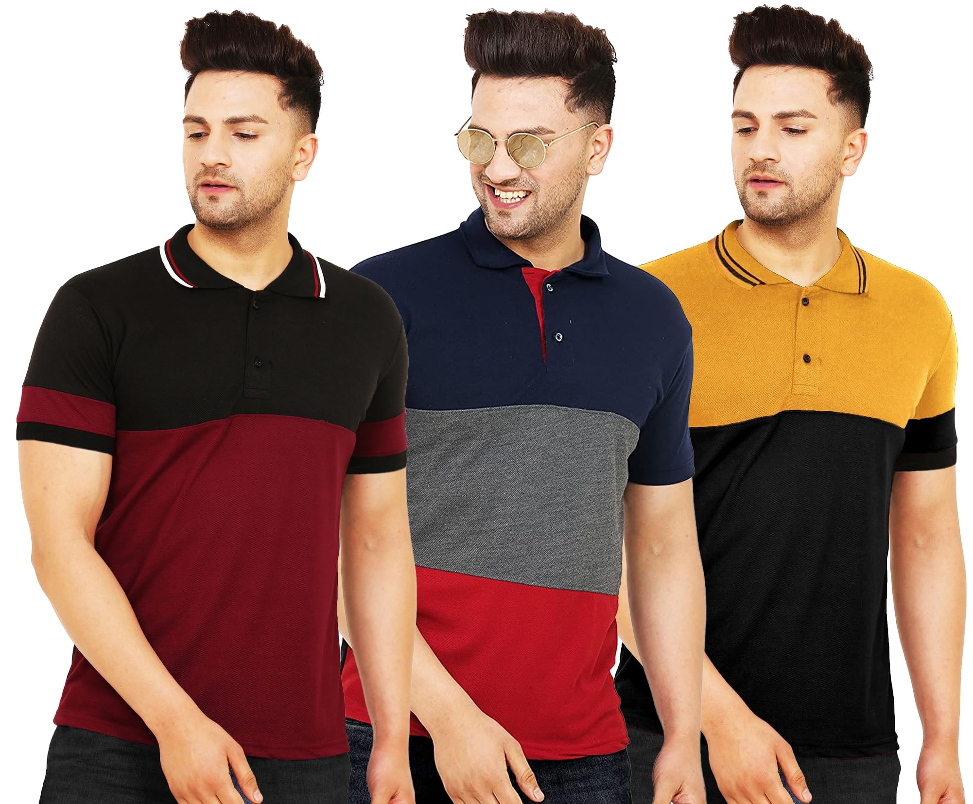 leotude Men's Regular Fit Half Sleeve Matty Combo Polo T-Shirt (Pack of 3)-picture-16