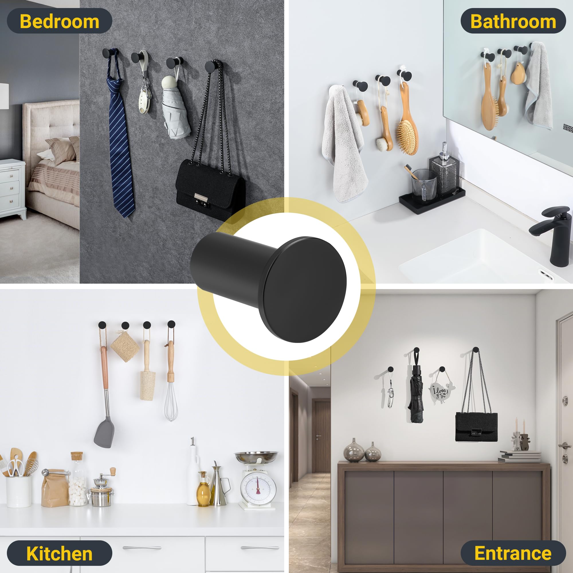 Hooks For Towels Stusgo 4-Pack Bathroom Black Gold Wall Hook, Stainless ...