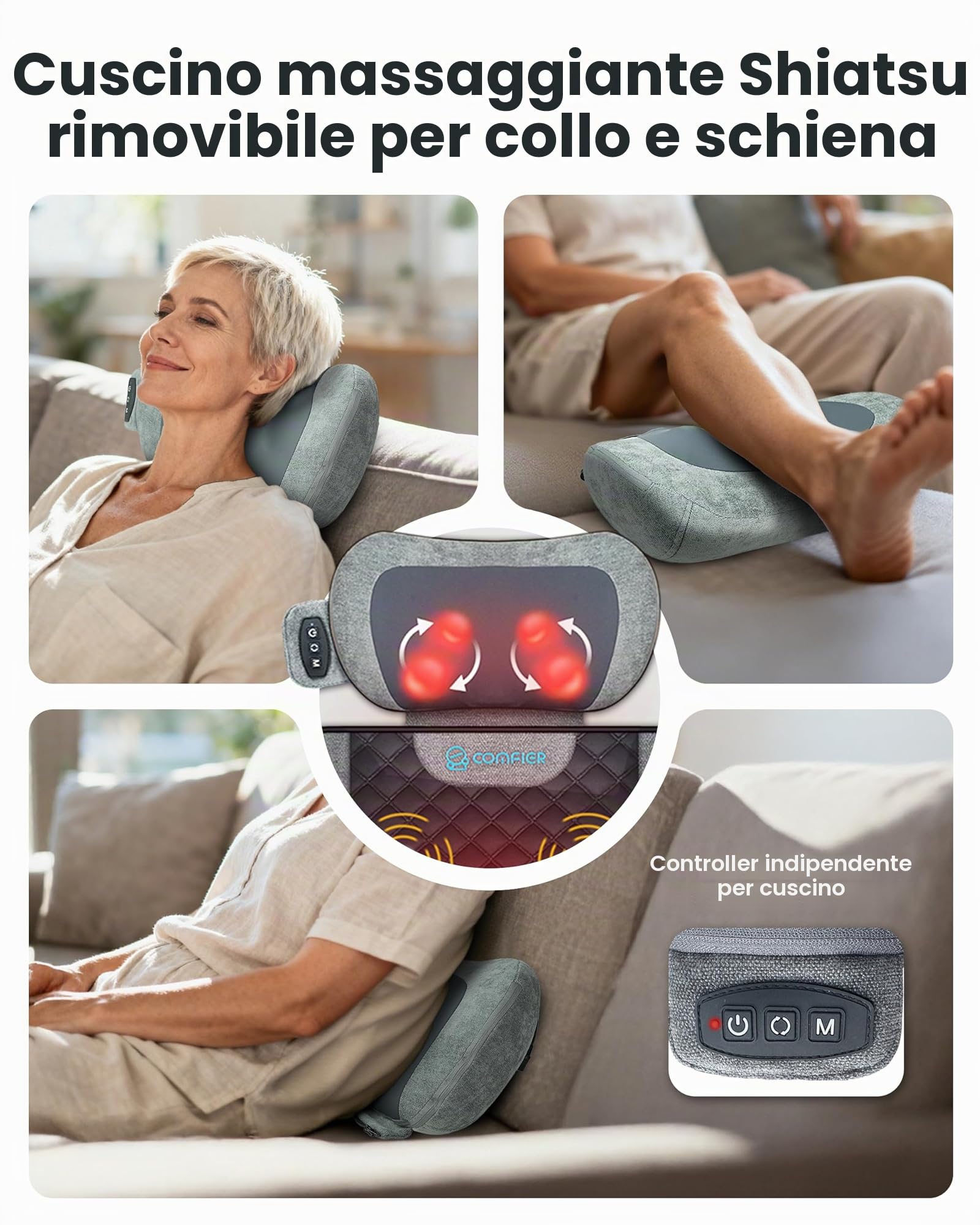 COMFIER Materasso Massaggiante Per Tutto Il Corpo Con Funzione Riscaldante, Cuscino Materassino Massaggiante Con 10 Motori E Funzione Shiatsu Per Collo, Schiena, Gambe, 160 X 56 Cm, Regalo