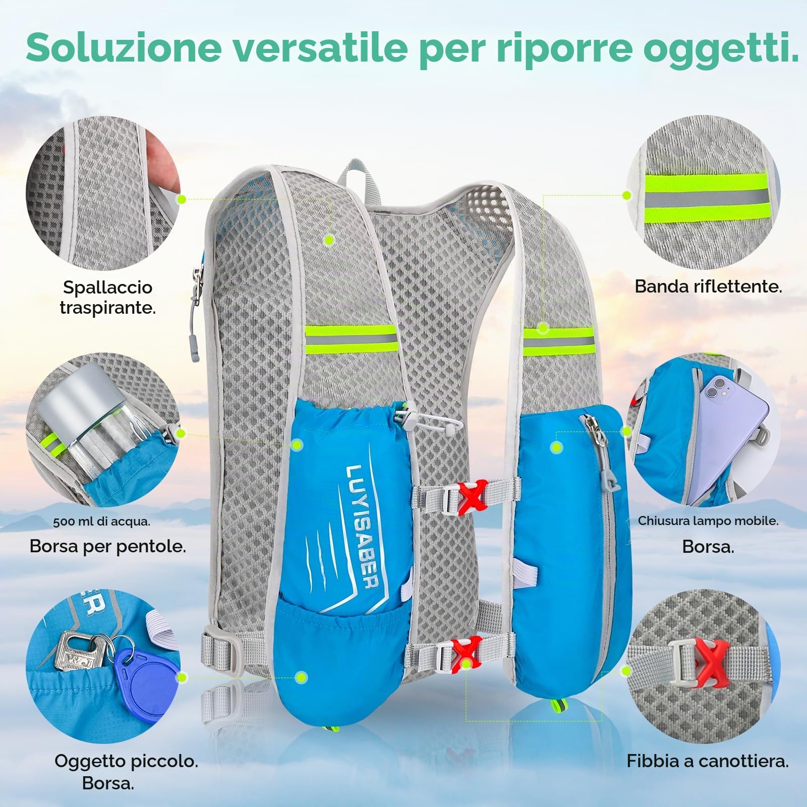 Zaino Idratazione Running, Leggero per Uomo e Donna - Adatto per Trail, Ciclismo, Maratona, Corsa, Sci e Altri Sport All'Aria Aperta