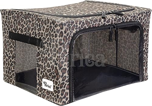 Miniatura 4 de Cajas de almacenamiento de tela Oxford con marco de acero, debajo de la cama o en el armario, paquete de 2 organizadores pequeños (leopardo)