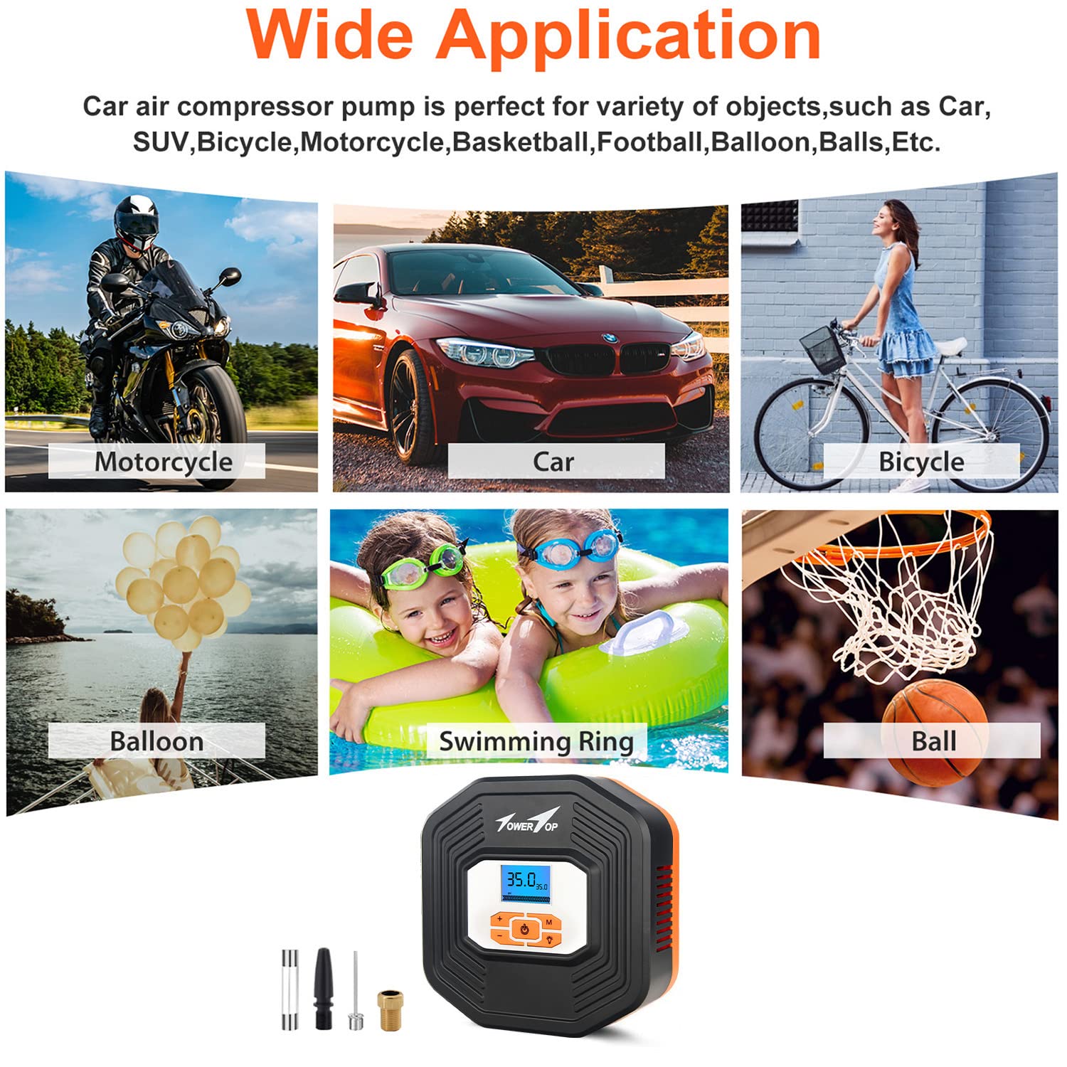 Buy TowerTop Car Tyre Pump Tyre Inflator 12V Automatic Digital Tyre