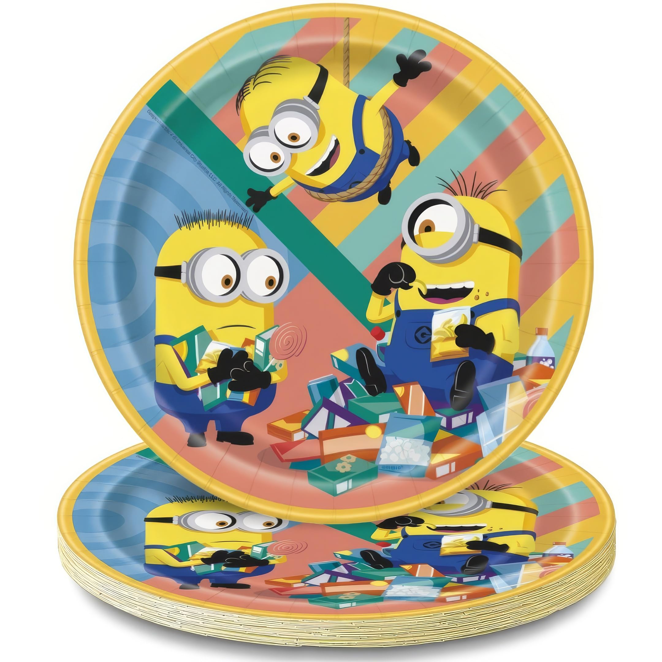 Multicolor Despicable Me Round Paper Dinner Plates - 9" (Pack of 8) - Fun Minion Design, Perfect for Kids' Birthday Parties and Themed Celebrations