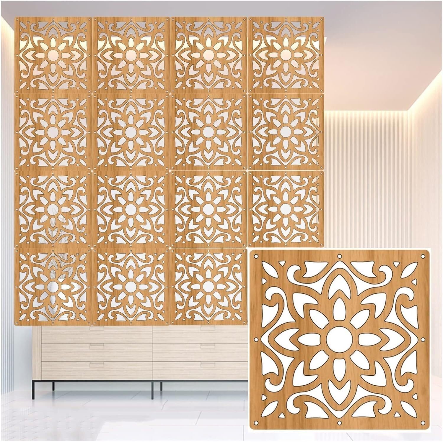 Panneaux de séparation bois naturel pour créer un coin bureau salon