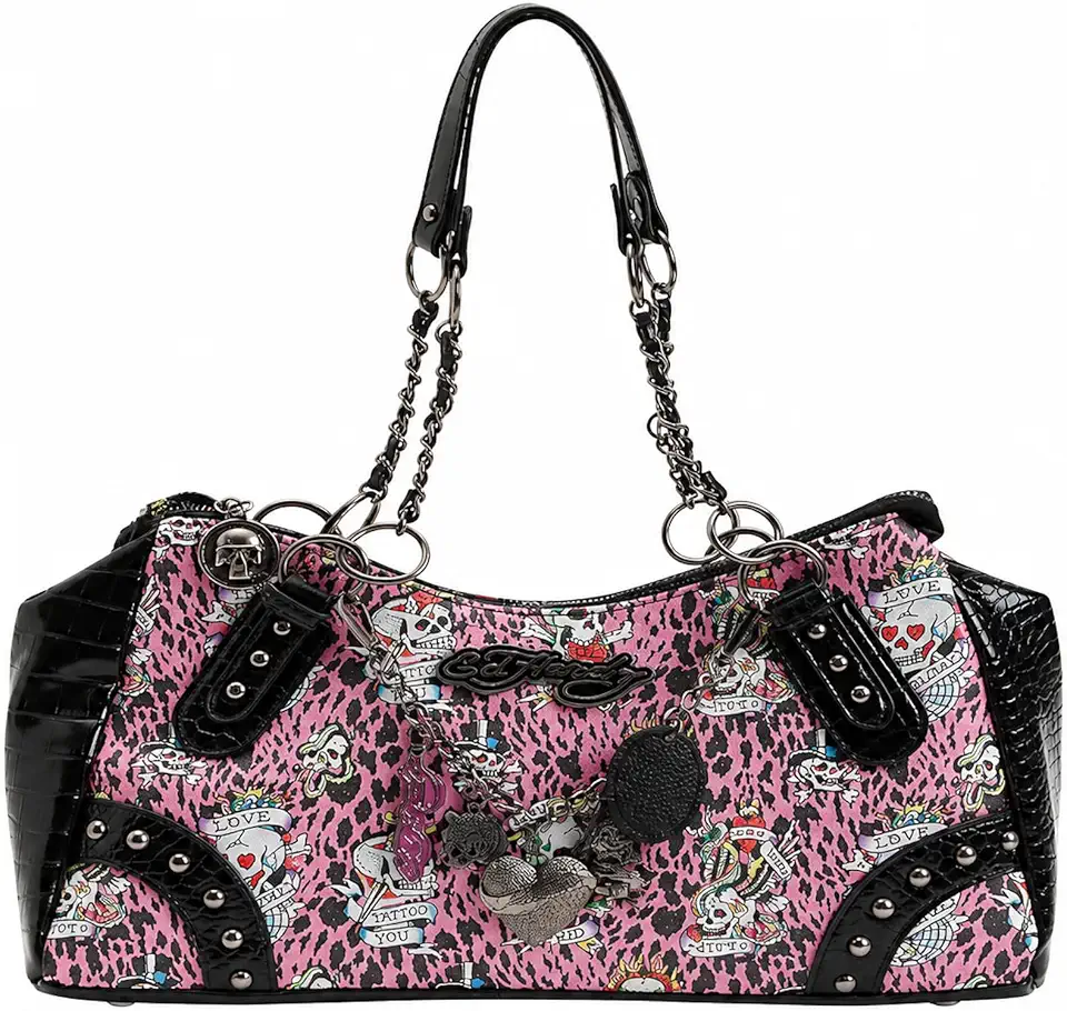 Ed Hardy Satchel Embossed Accents Handles Studded