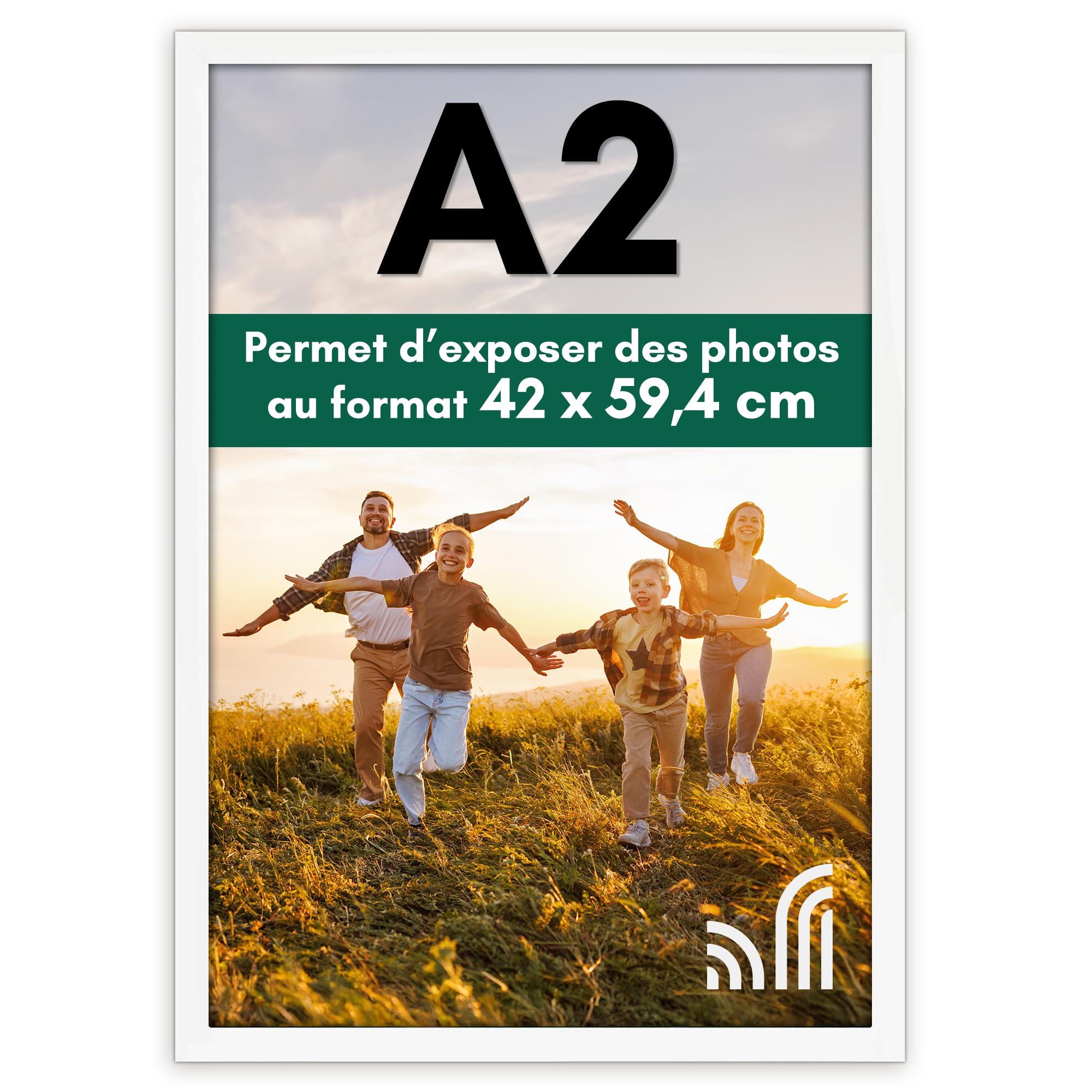 Americanflat Cadre Photo A2 Blanc - Cadre A2 en MDF avec Plexi Poli et Matériel de Suspension Intégré - Format Horizontal et Vertical pour Mur