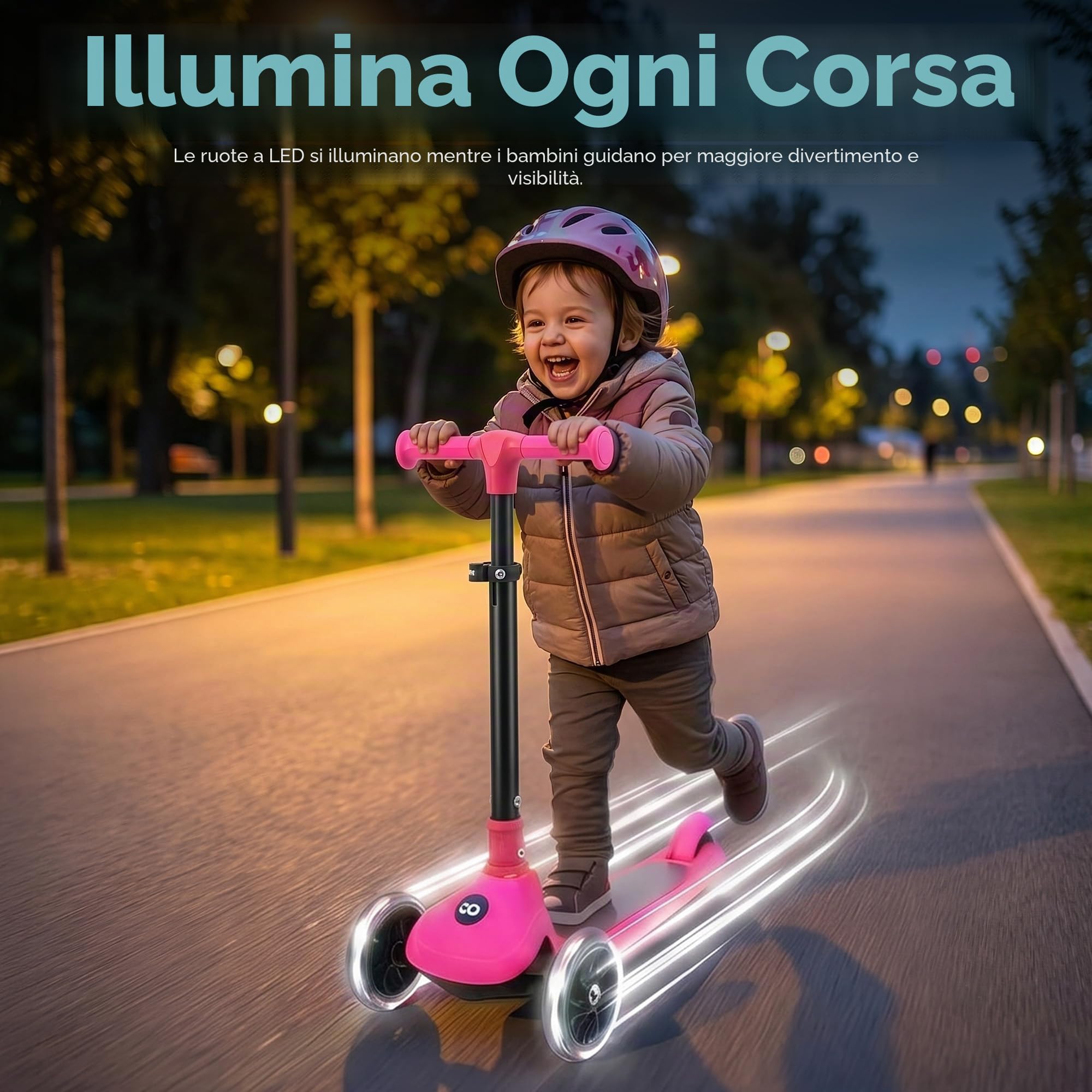 SereneLife Monopattino Bambino Pieghevole, Monopattino Bambina a 3 Ruote con Luci LED, Manubrio Regolabile e Freno, Monopattino a 3 Ruote, Scooter per Bambini e Bambine dai 3 Anni fino a 50 kg
