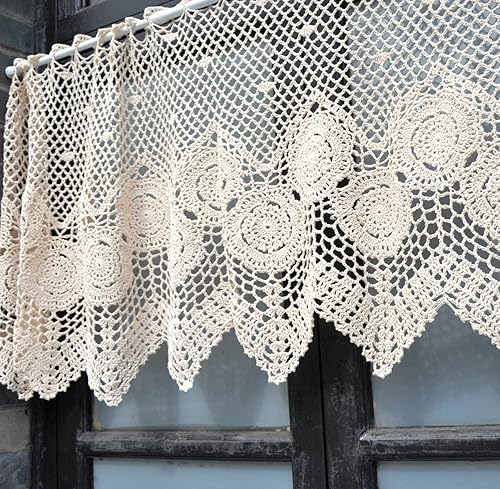Miniatura 3 de Cenefa de cortina de ventana de encaje de ganchillo a mano para cocina, cafetería, estilo rústico francés