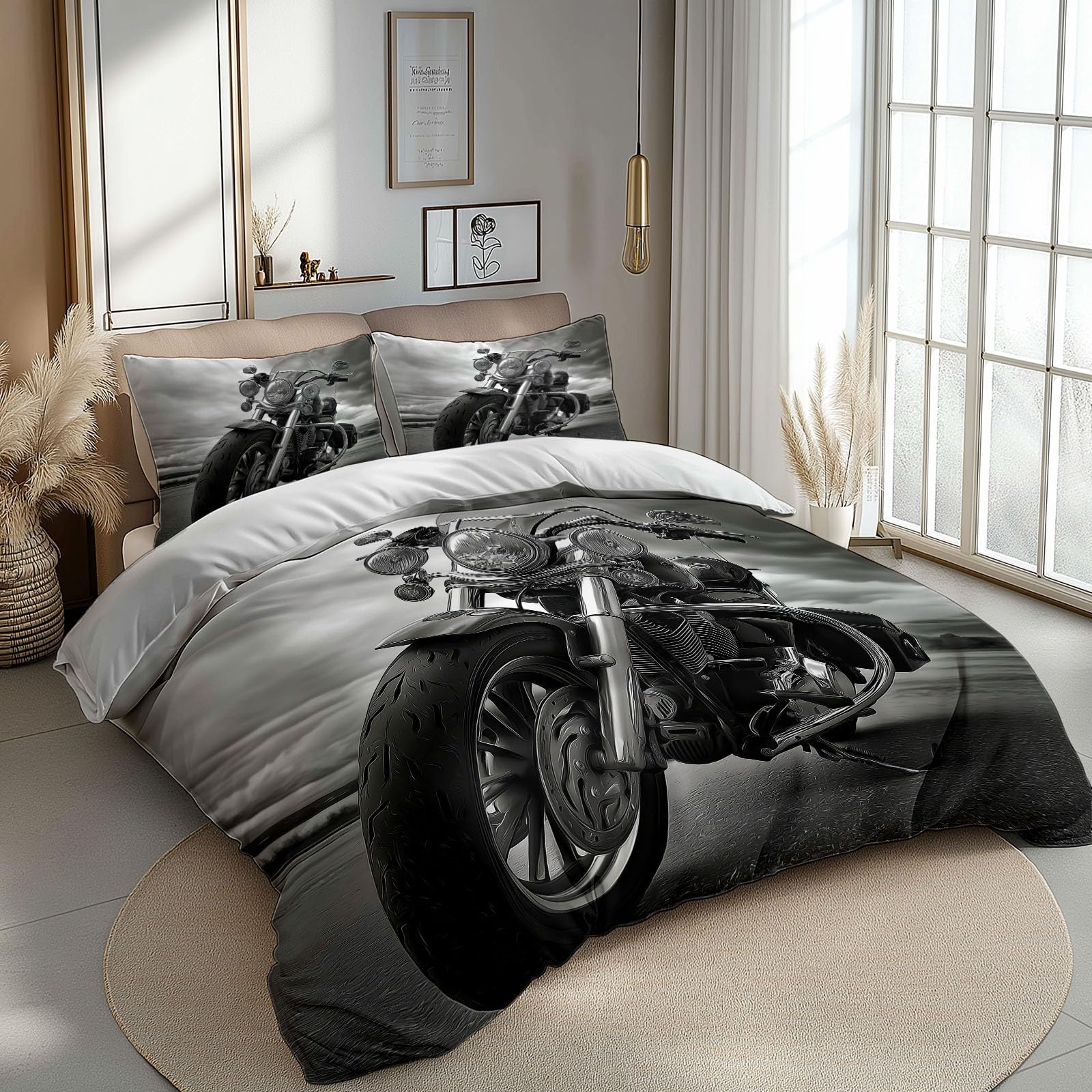 Poszwa na kołdrę Realistyczne opony motocyklowe 220 x 240 cm Pościel z mikrofibry Łatwa w pielęgnacji i 2 poszewki na poduszki 50 x 75 cm Bardzo miękka i oddychająca biała