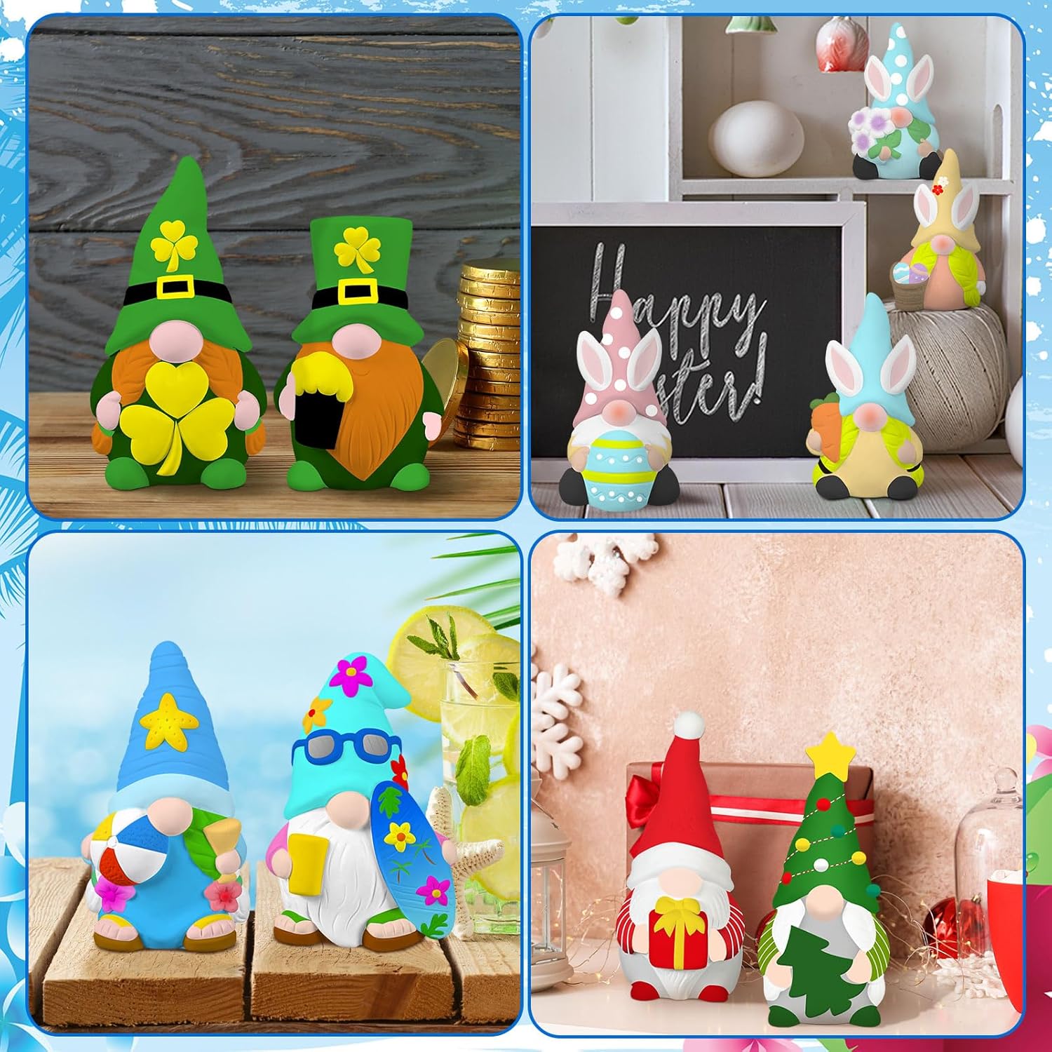 Sinmoe 24 Pcs Holiday Seasonal Paint Your Own Ceramics Gnomes Valentines Decor Paintable Figurines Ceramics to Draw for Adults Paintable Blank Gnomes Statues Plaster Figurines with Brush Palette Paint