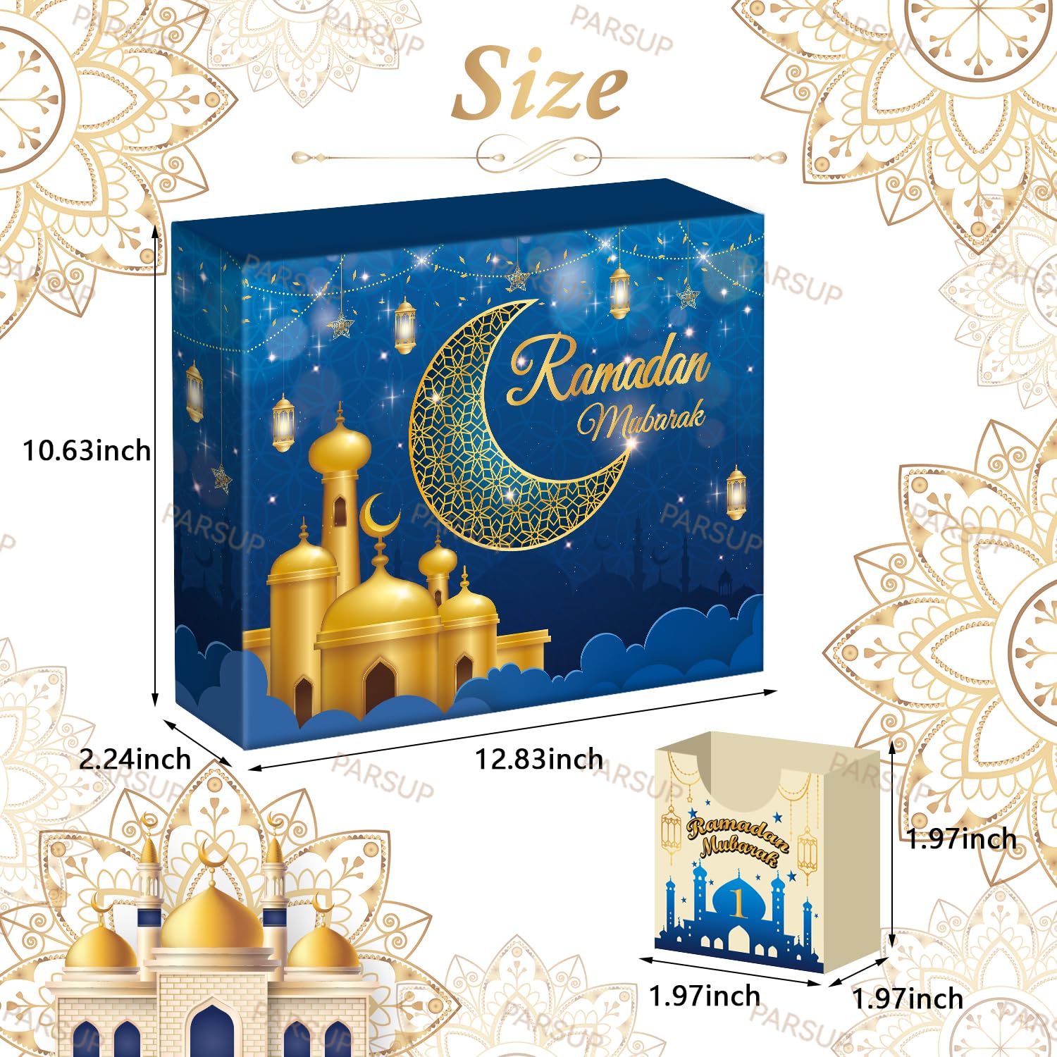 Calendario dell'avvento del Ramadan con cassetti, 30 scatole vuote per 30 giorni, calendario Eid Mubarak Coutdown riempibile, scatola regalo per Ramadan, arte islamica, scatola di cartone per riporre