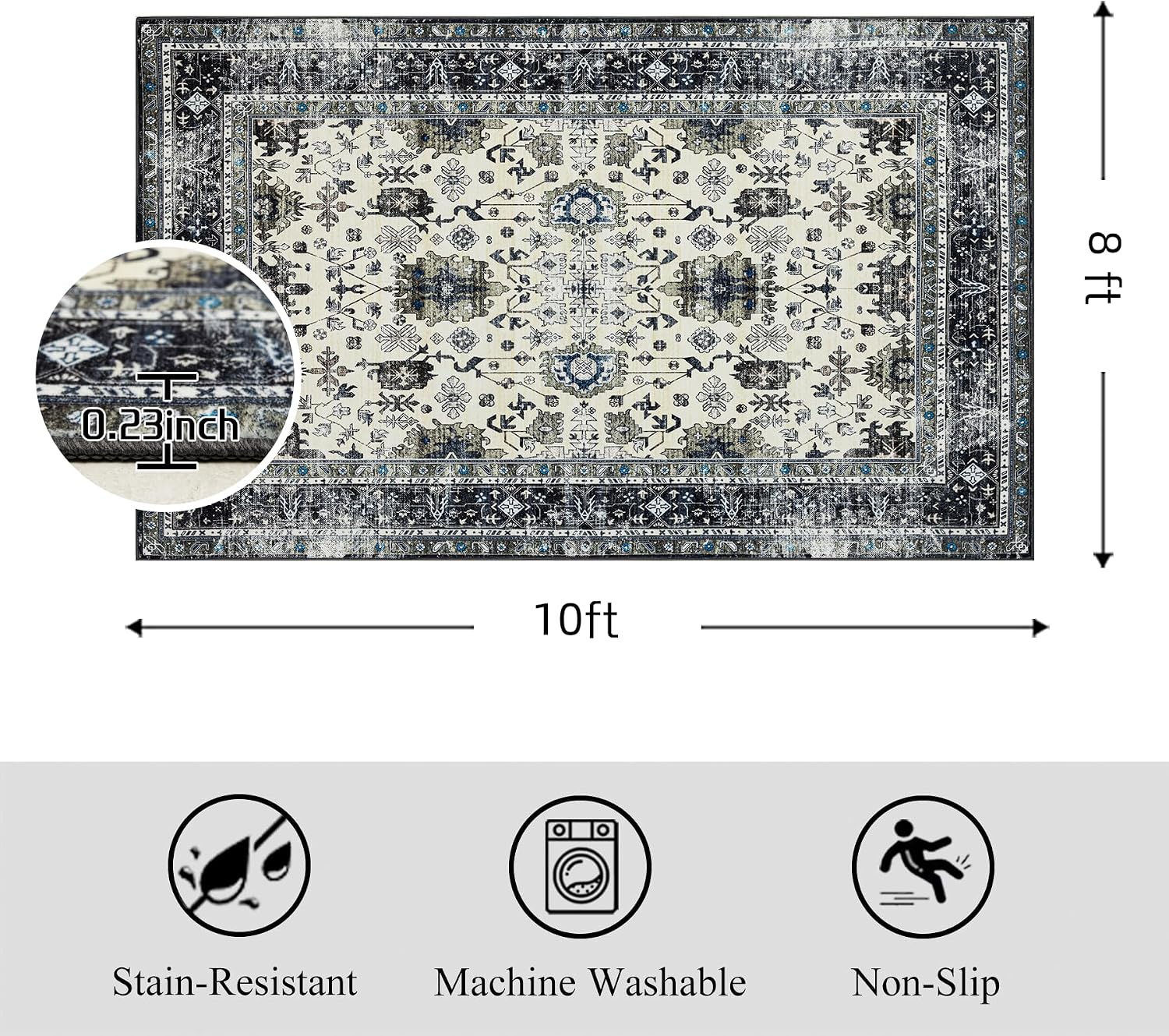 Ruaruarug Washable Area Rug 8x10 for Living Room, Bedroom, Ultra Soft Non Slip Stain & Fade Resistant, Pet & Kids Friendly, Suitable for High Traffic Areas Easy to Clean for Office Kitchen, White Gray thumbnail