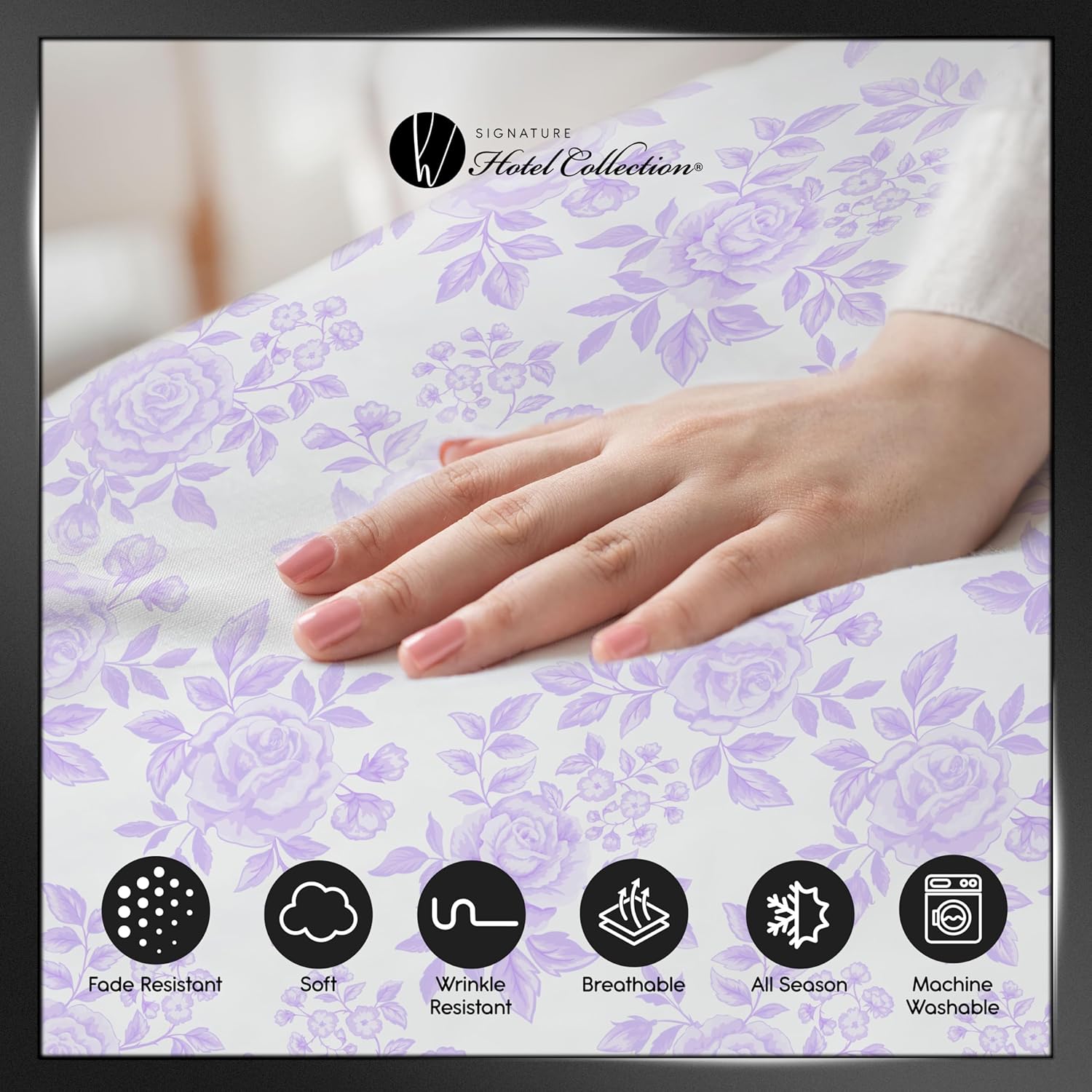 Queen Sheet Set - 4 Piece Soft Sheets - Hotel Luxury, Easy Care - Includes Flat Sheet, Fitted Sheet, & 2 Pillowcases California King Hotel Sheets, Floral Lavender