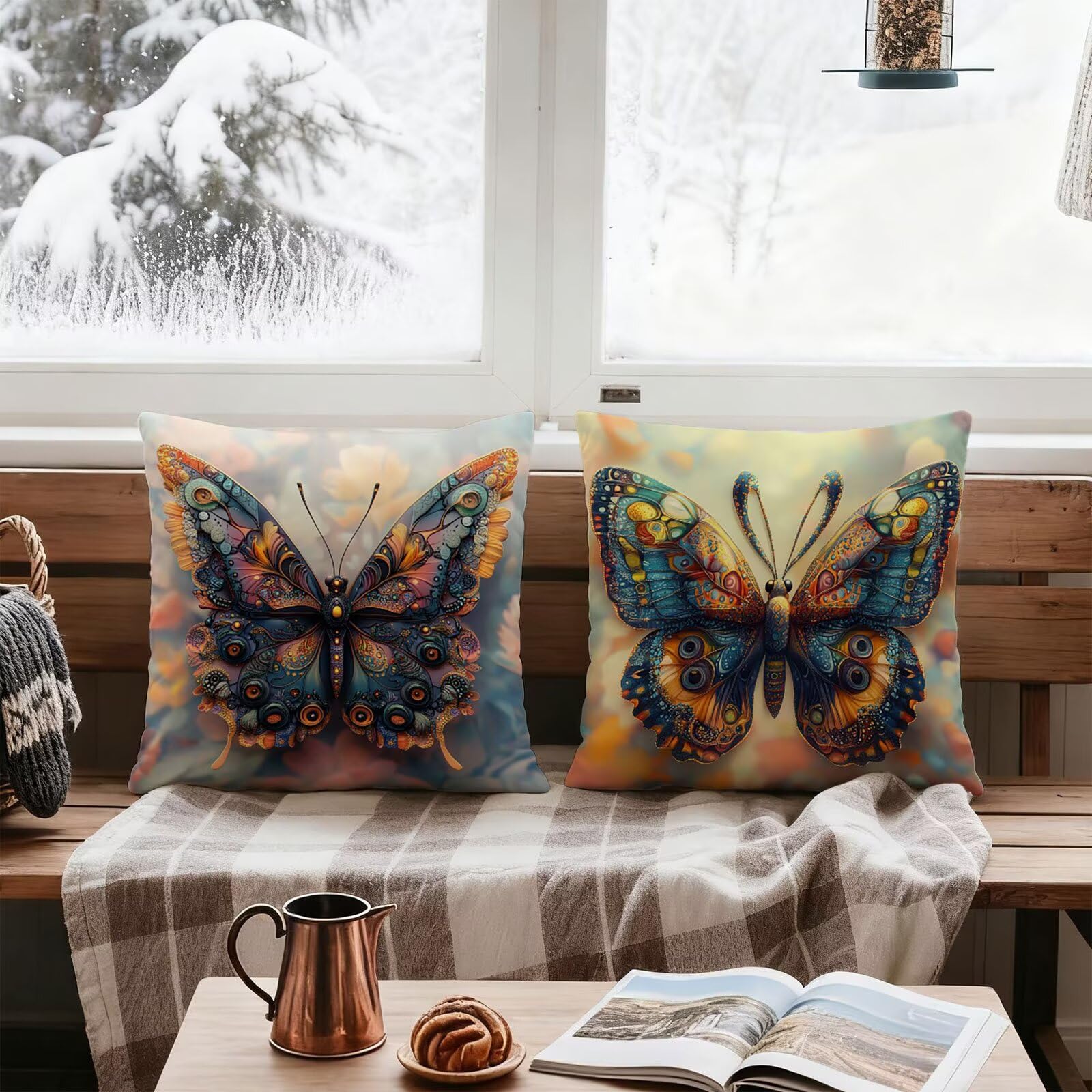 Vistoso Funda Cojin 60x60 Mariposa Funda Almohada 60x60 Cojines Sofa Súper Suave Fundas Cojines Decorativos Fundas Almohadas 4 Piezas Cervicales y Cuello, para Hogar Cama Salon Decoracion E - 721
