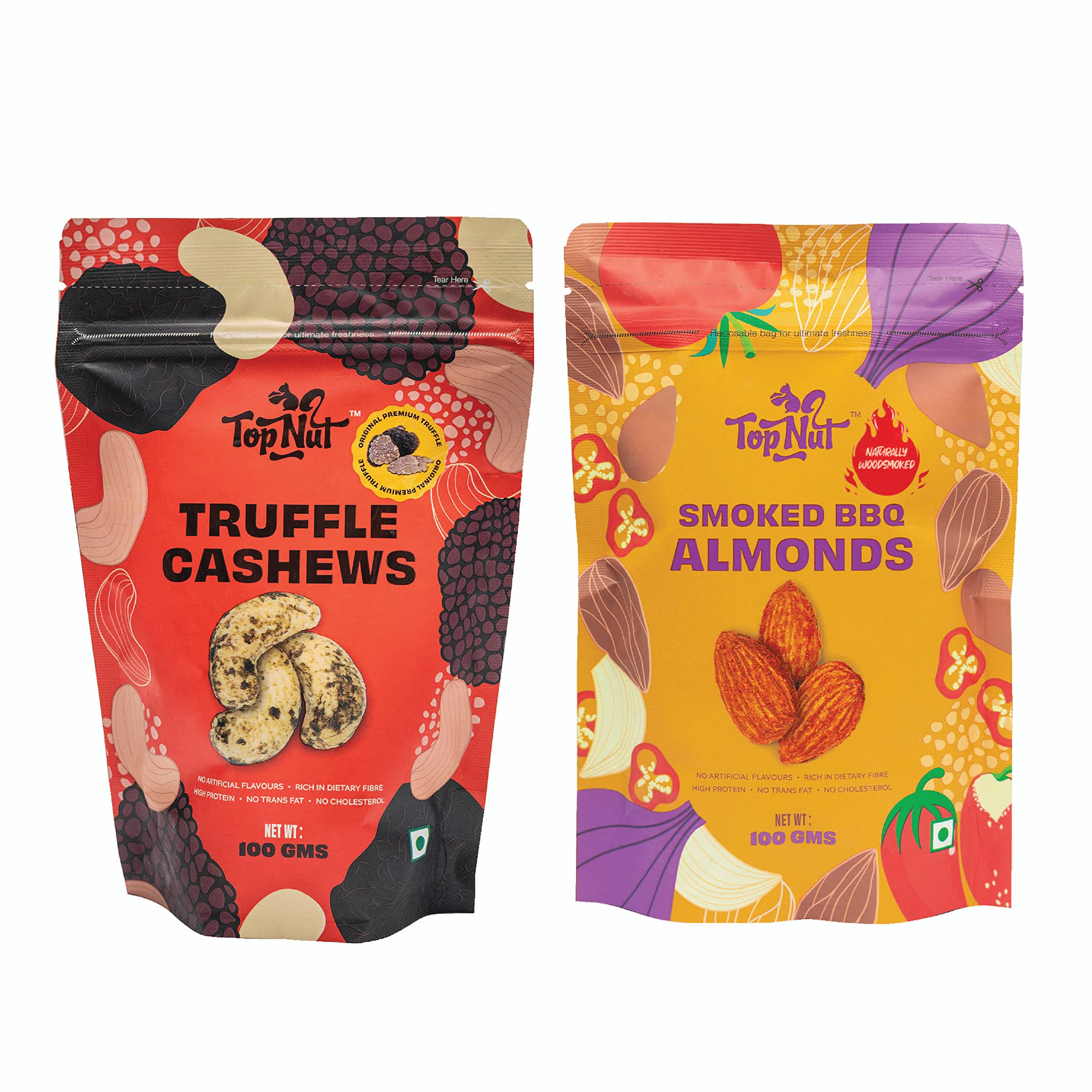 Topnut Smoked BBQ Premium Almonds Pure & Truffle Cashews Combo 100g each, Amazing Snack, High in Fiber & Boost Immunity, Real Nuts, Special Flavor & Smoky Goodness, Crunchy & Delicious - Pack of 2 (B0BX9S7MB5) Amazon Price History, Amazon Price Tracker