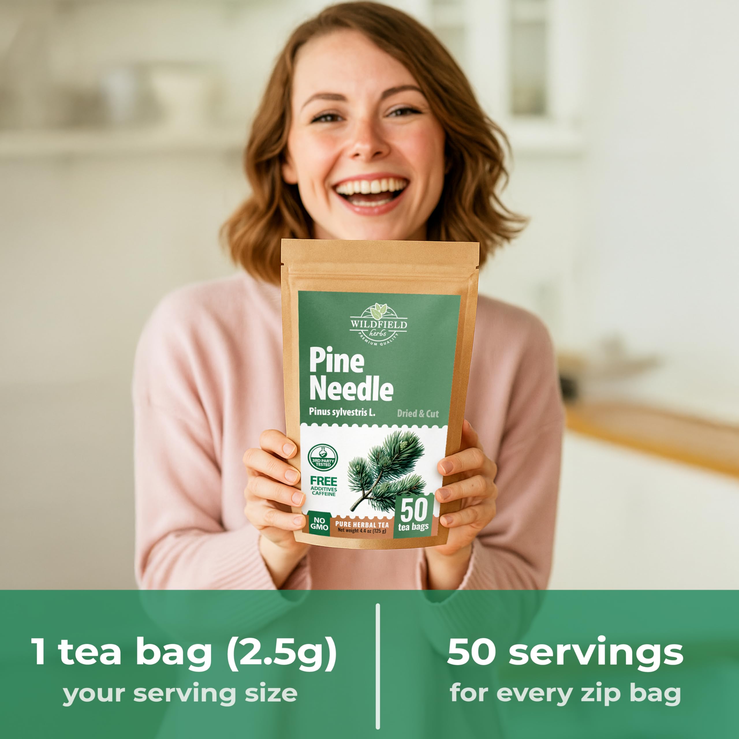 50 Bags Pine Needle Tea Dried Pine Needles Herb Tea (Pinus Koraiensis) - 50 Count 2.5g Bags Dried Needle Leaf Aguja De Pino